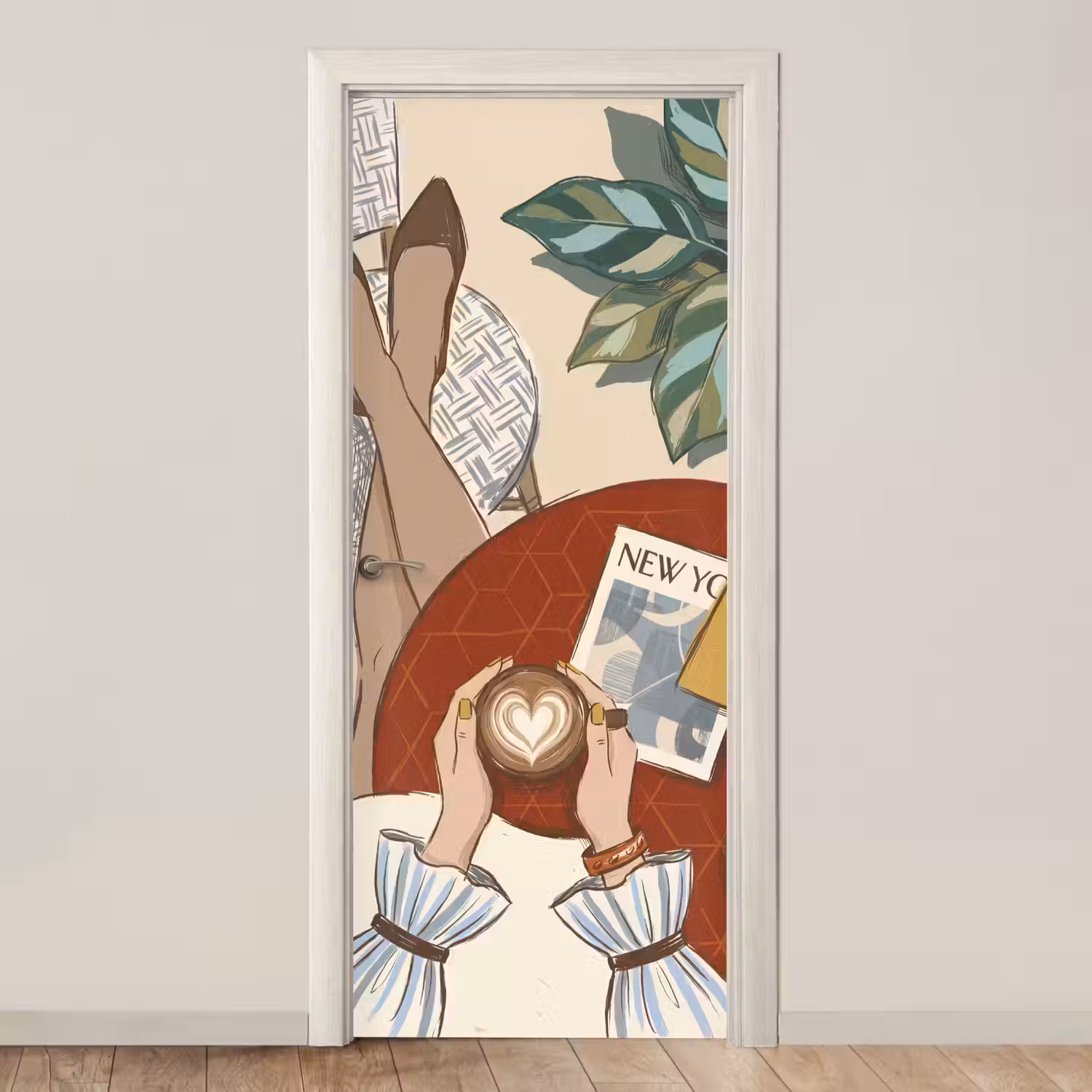 Mensen - Cafe - Koffie - Stadsleven - Modern deurposter klein -3d_beige