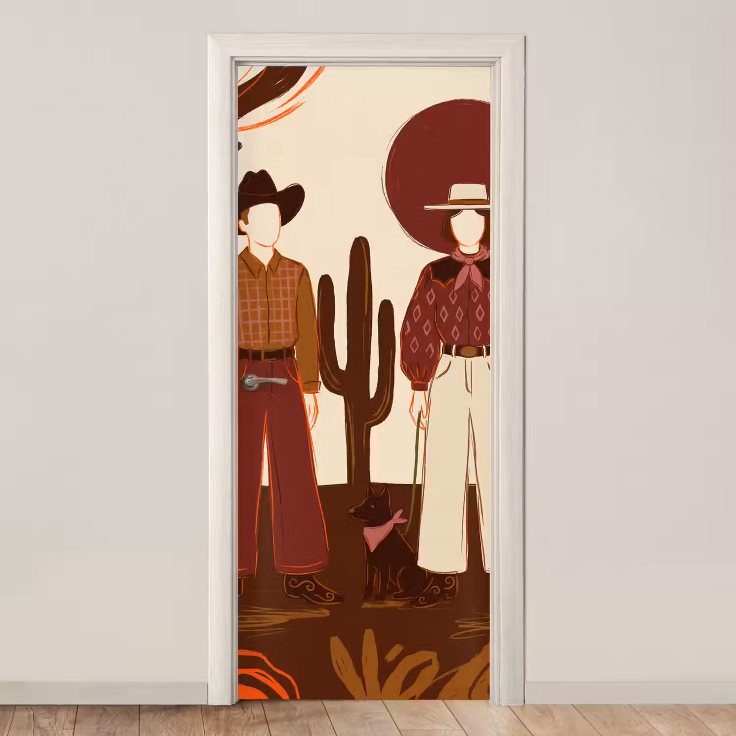 Mensen - Cowboykleding - Westerse stijl - Illustratie - Bruin deurposter klein -3d_beige