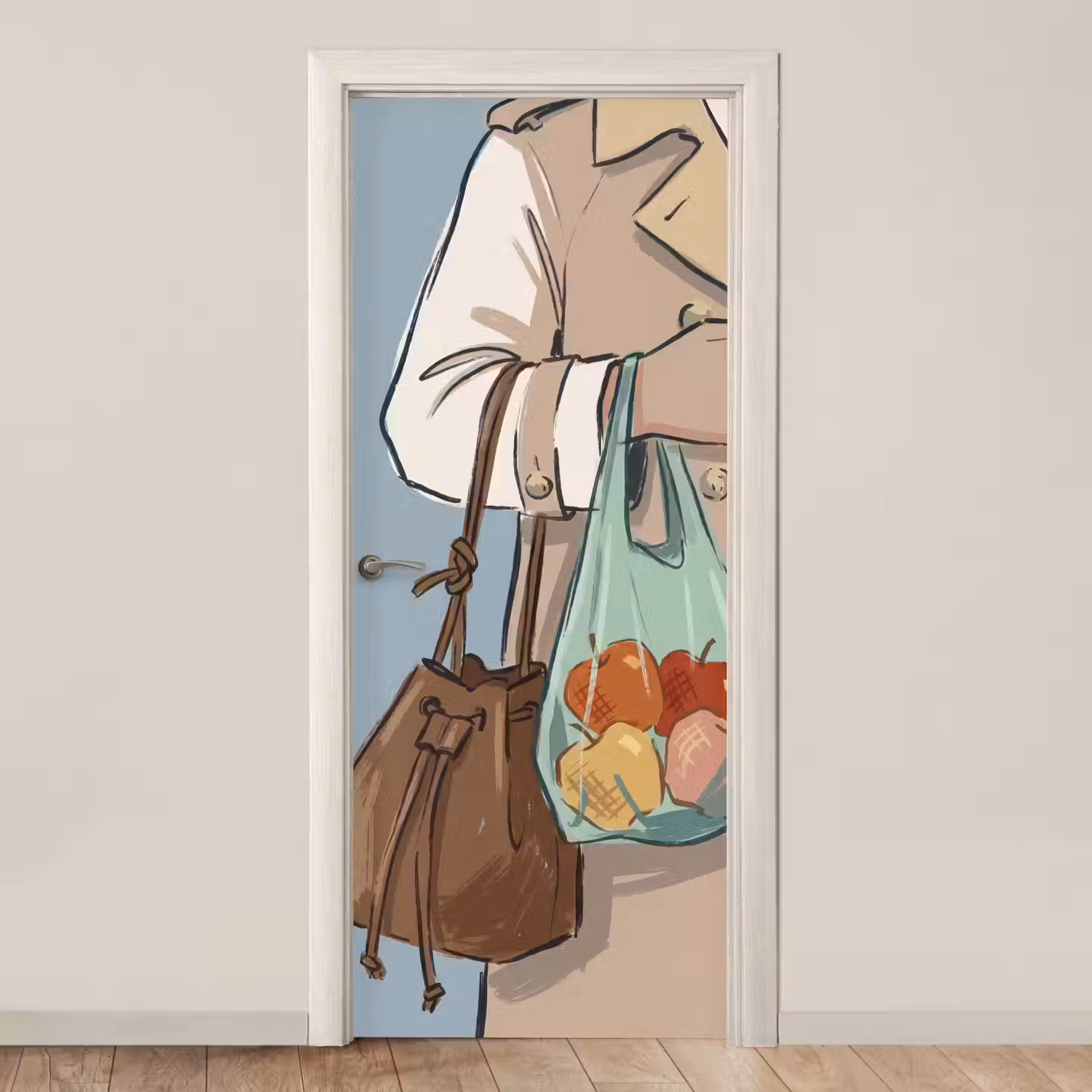 Mensen - Boodschappen - Stadsleven - Modern - Kleurrijk deurposter klein -3d_beige