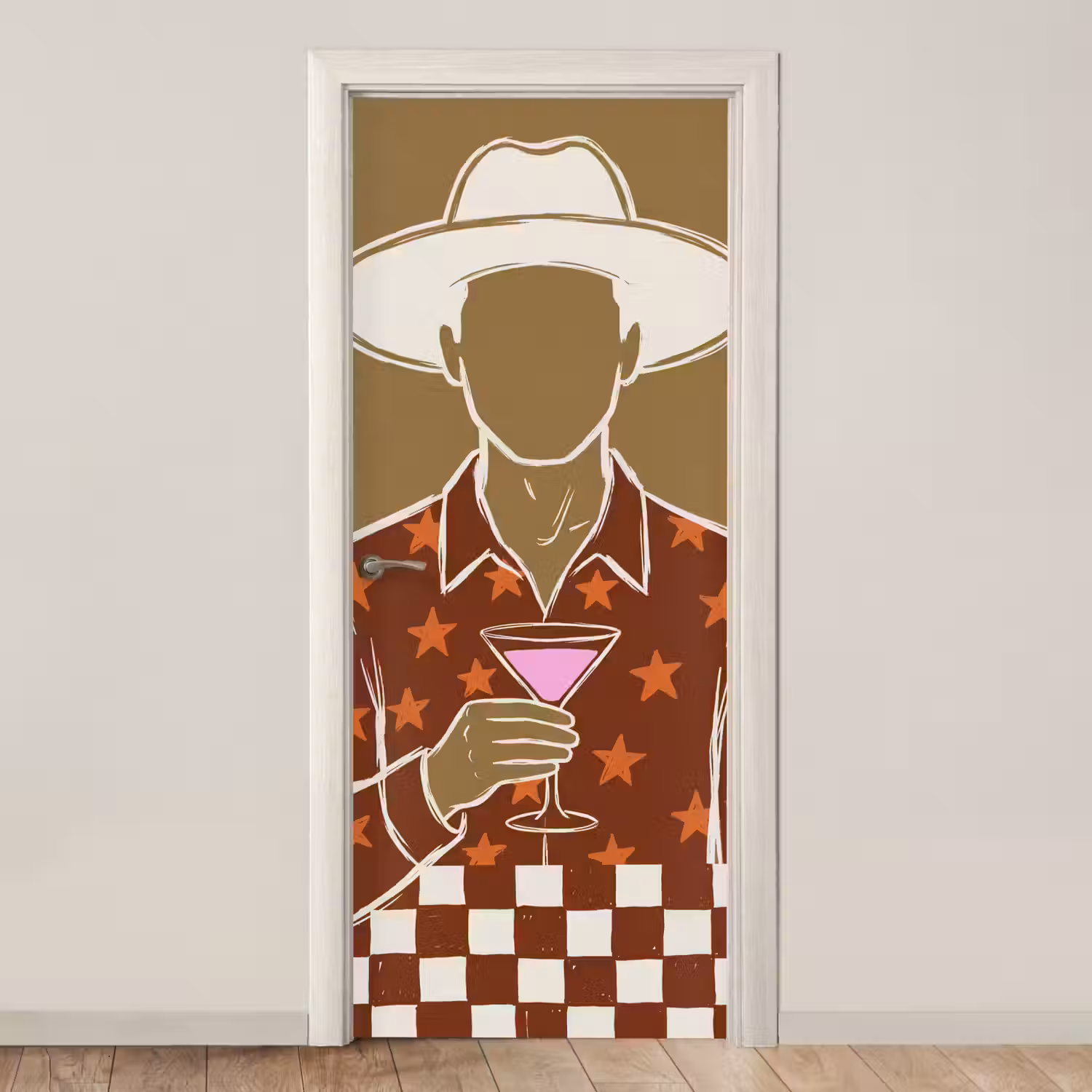 Mensen - Hoed - Cocktail - Abstract - Modern deurposter klein -3d_beige