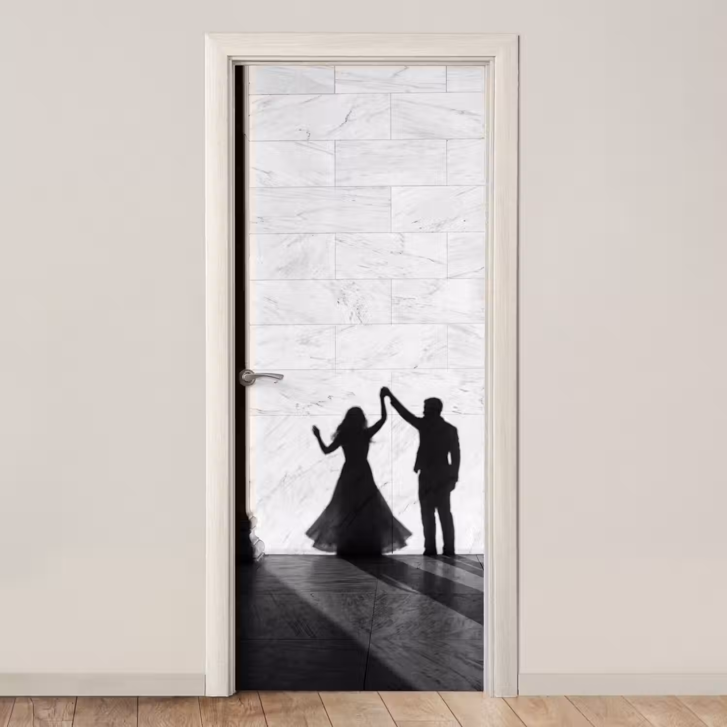 Mensen - Schaduw - Dans - Zwart-wit - Liefde deurposter klein -3d_beige