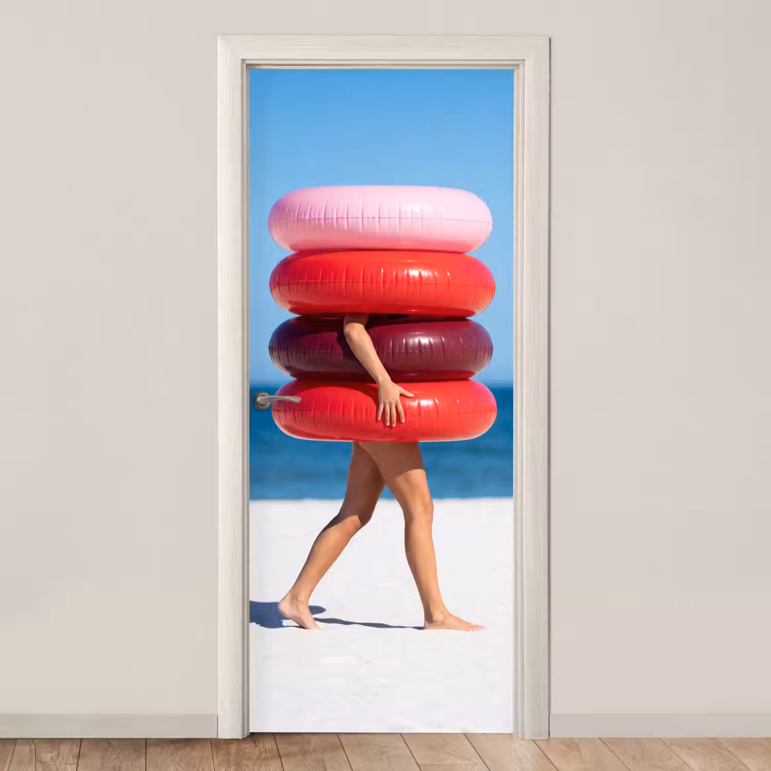 Mensen - Strand - Zomer - Recreatie - Kleurrijk deurposter klein -3d_beige