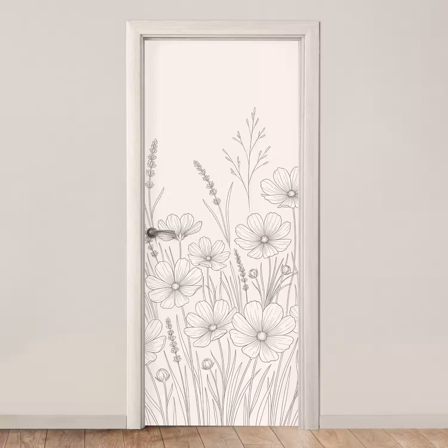 Minimalistisch - Modern - Bloemen - Beige deurposter klein -3d_beige