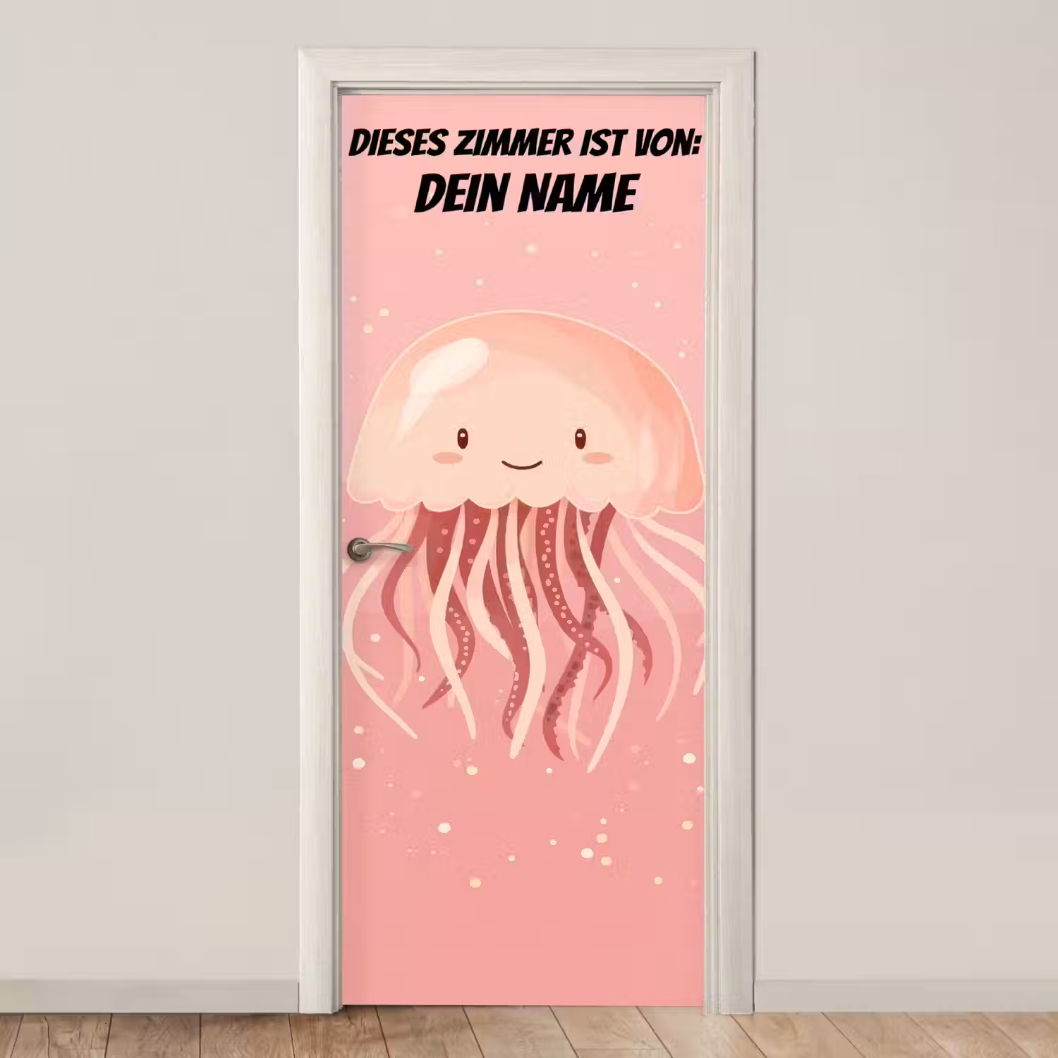 Niedliche Qualle auf rosa Hintergrund. deurposter klein -3d_beige