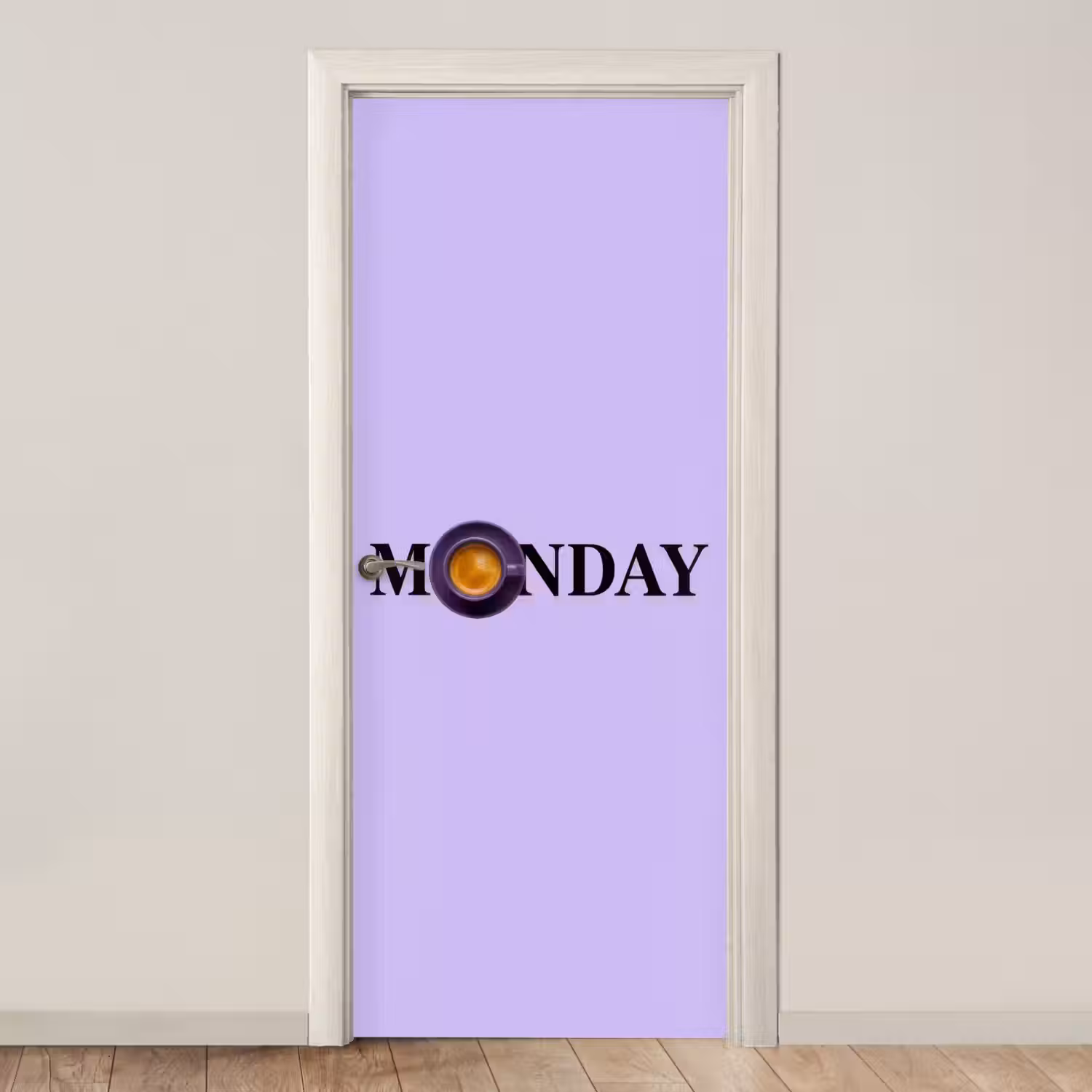 Maandag - Mok - Koffie - Paars deurposter klein -3d_beige