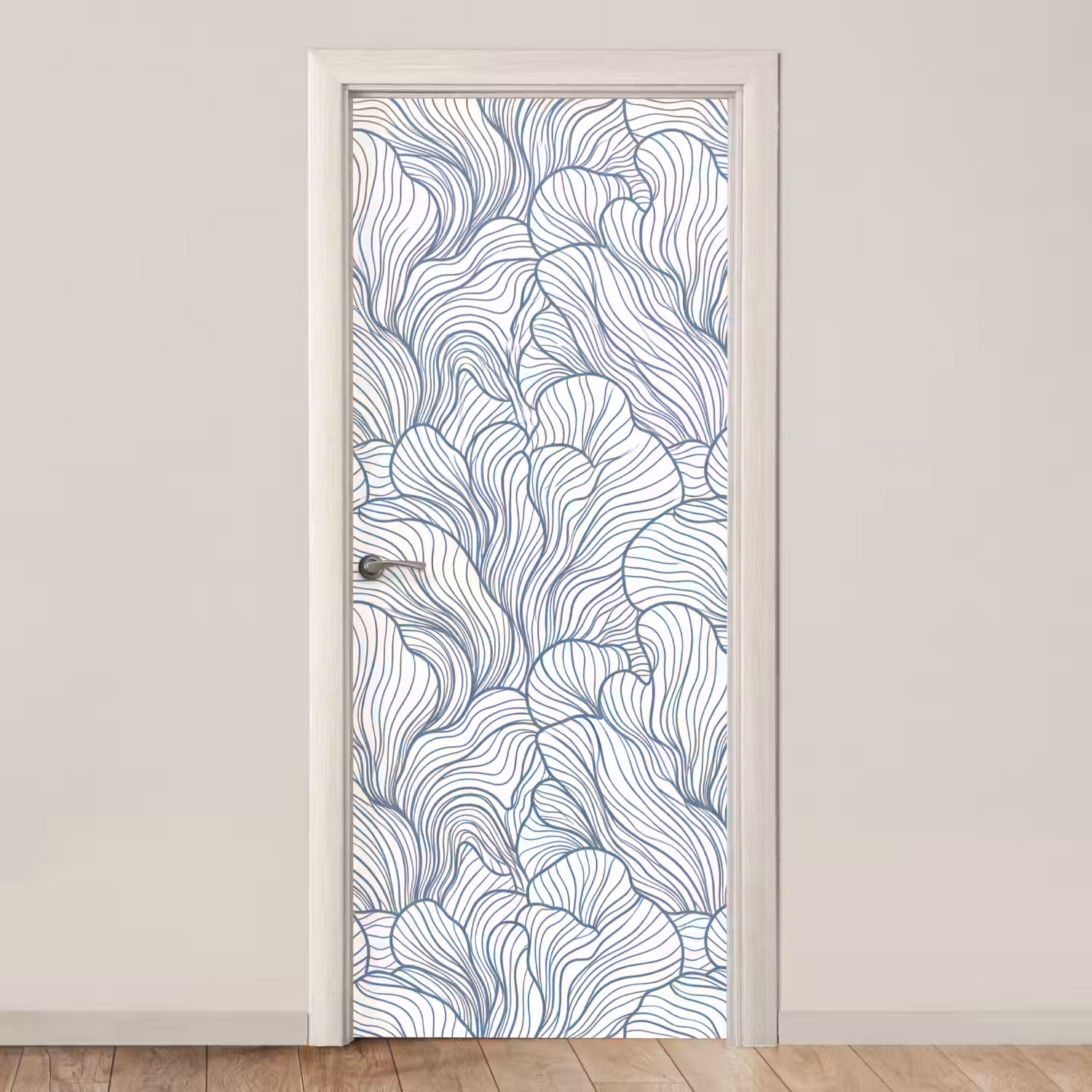 Patroon - Lijnen - Organisch - Abstract - Blauw deurposter klein -3d_beige
