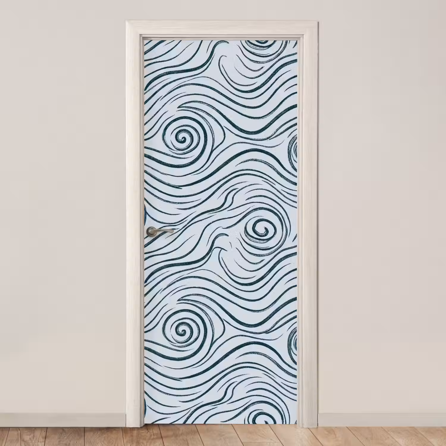 Patroon - Golven - Abstract - Modern - Blauw deurposter klein -3d_beige