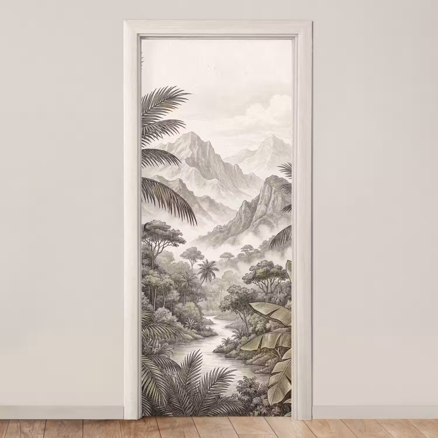 Natuur - Bergen - Rivier - Tropisch - Vintage deurposter klein -3d_beige