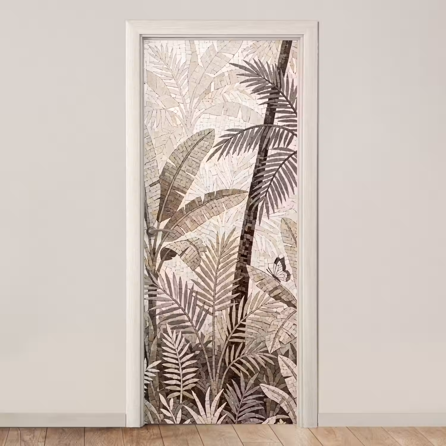 Natuur - Bladeren - Landschap - Mozaïek - Beige deurposter klein -3d_beige
