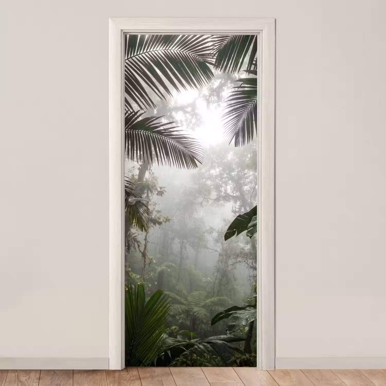 Natuur - Jungle - Mist - Groen - Bladeren deurposter klein -3d_beige