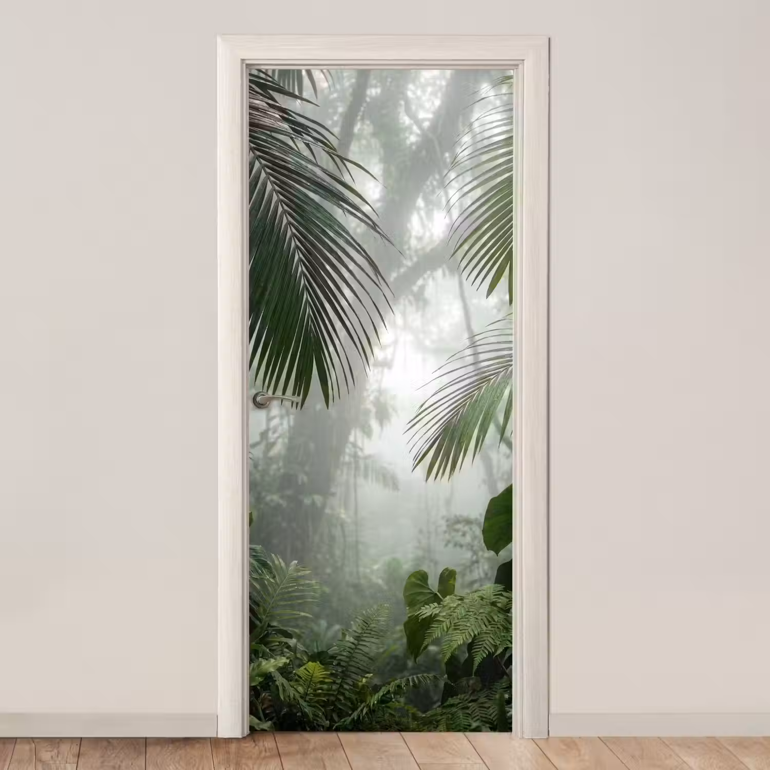 Natuur - Jungle - Mist - Tropisch - Groen deurposter klein -3d_beige