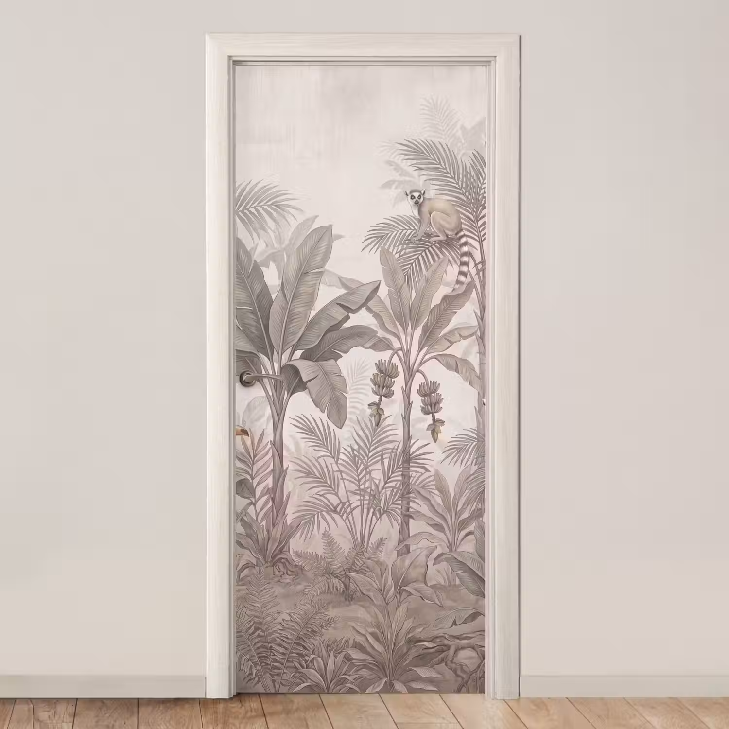 Natuur - Jungle - Ringstaartmaki - Bruin deurposter klein -3d_beige
