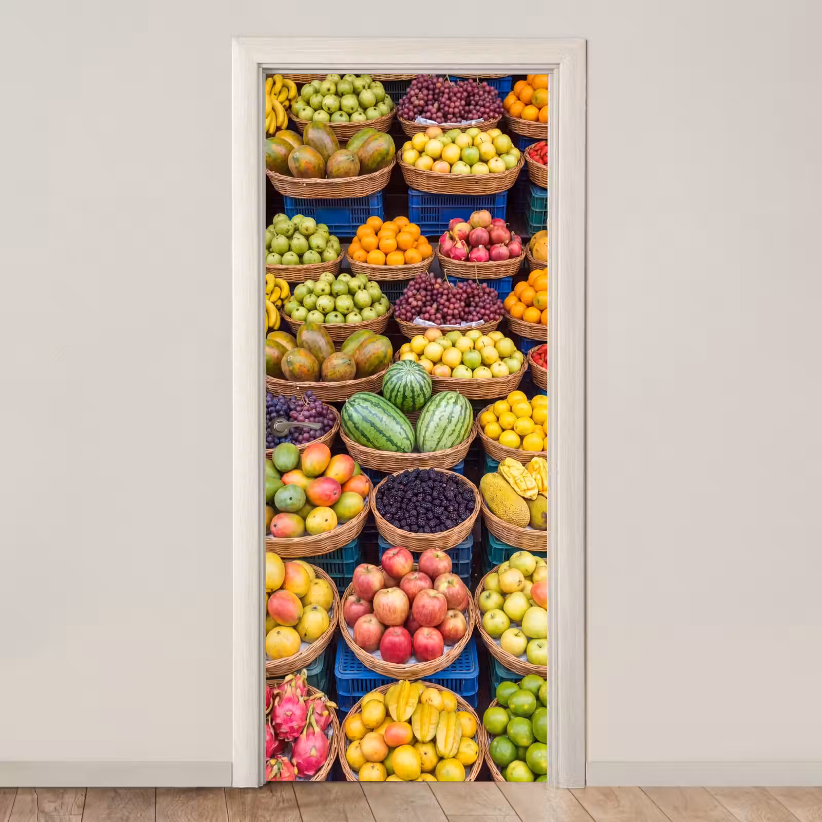 Türtapete - Obst – Markt – Bunt - Fruit - Markt - Kleurrijk deurposter klein