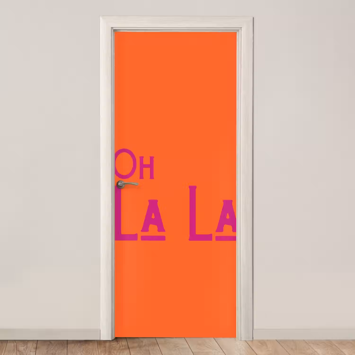 Oh la la - Oranje - Roze - Scheeflettertype deurposter klein -3d_beige