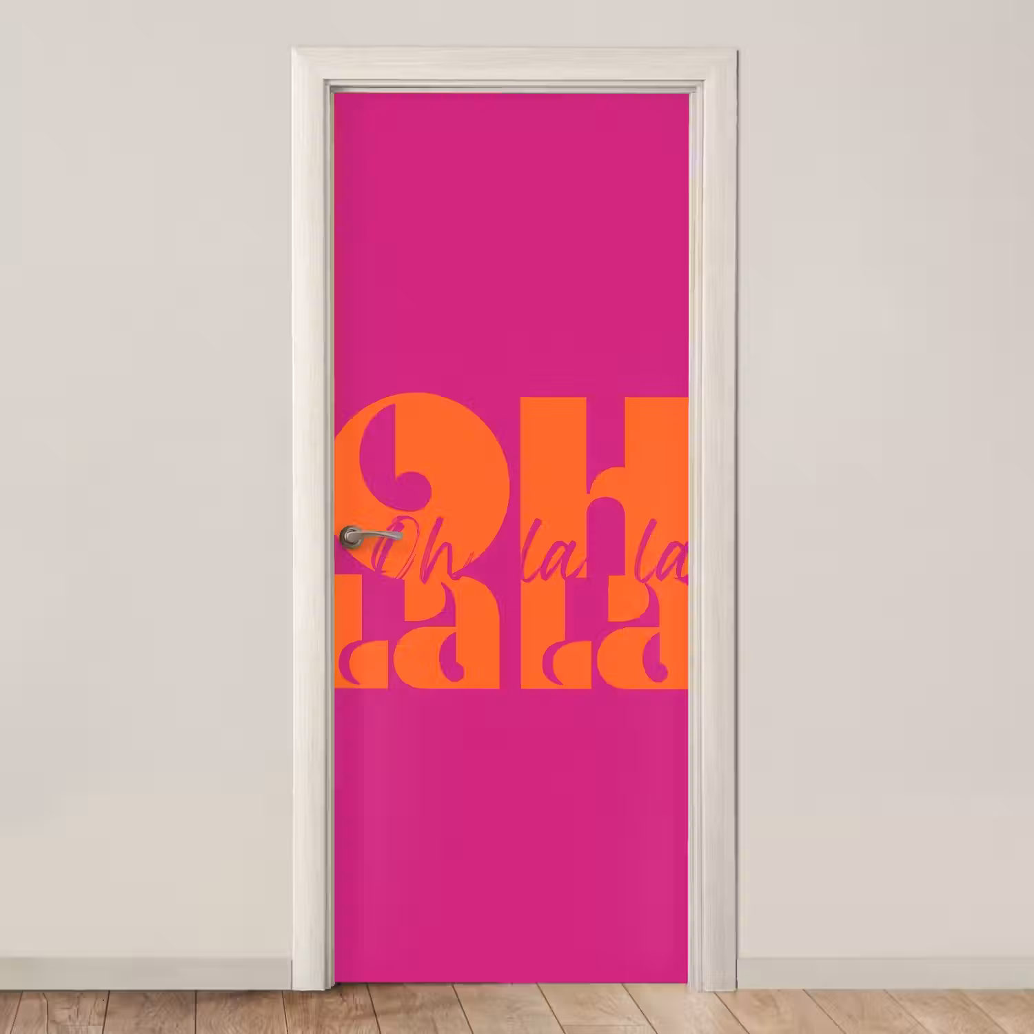 Oh la la - Roze - Oranje - Gestapelde letters deurposter klein -3d_beige