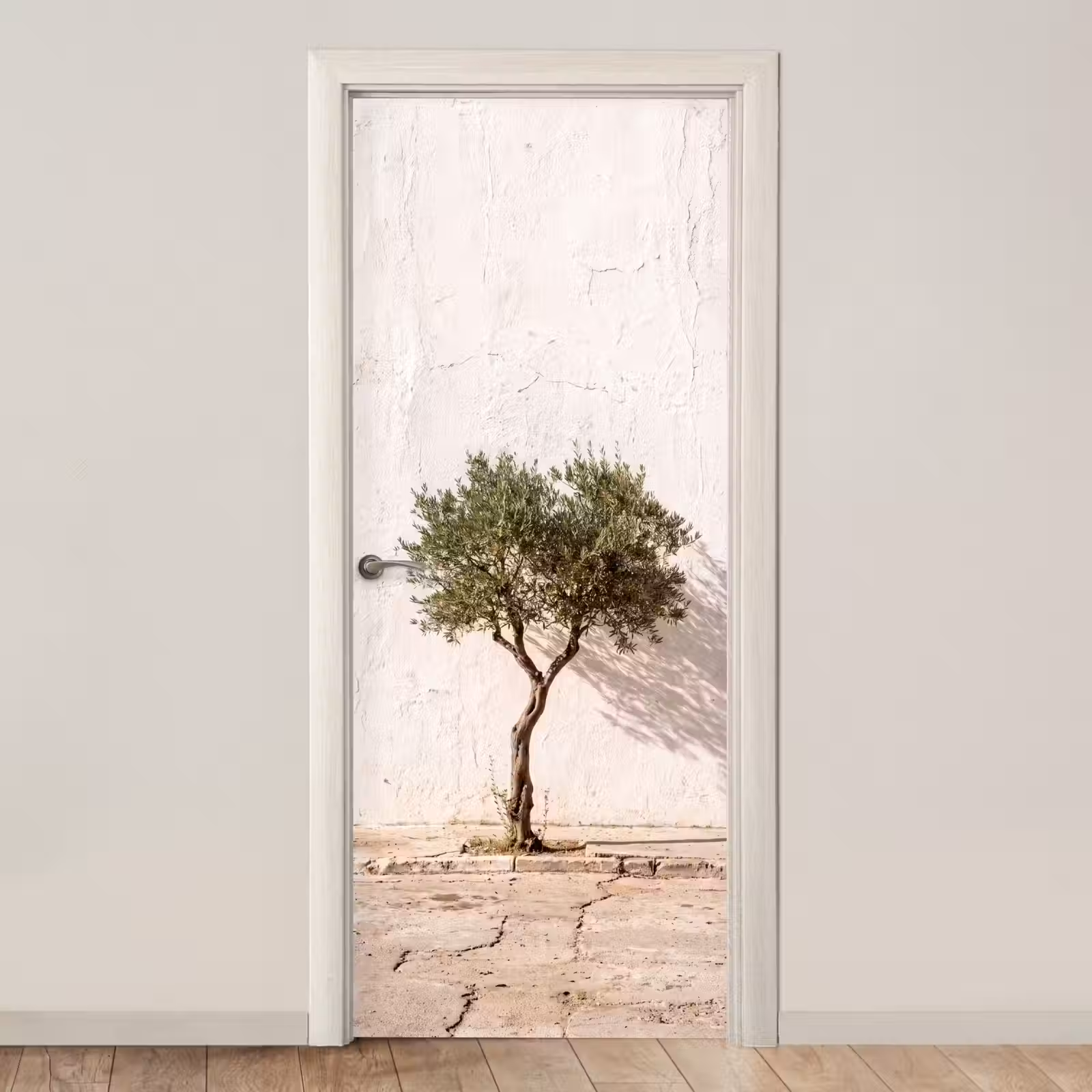 Türtapete - Olivenbaum – Wand – weiß - Olijfboom - muur - wit deurposter klein