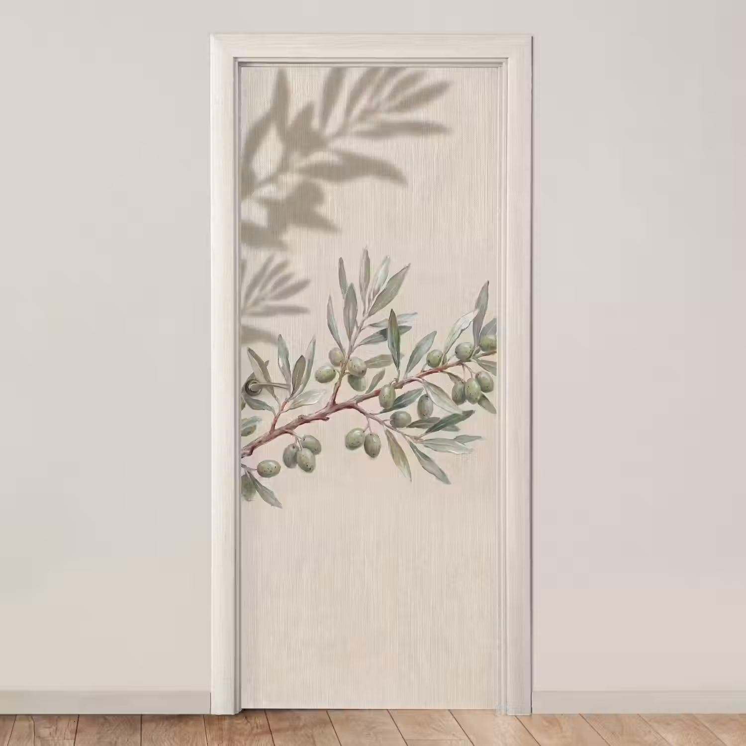 Olijftak - Bladeren - Natuur - Groen - Beige deurposter klein -3d_beige