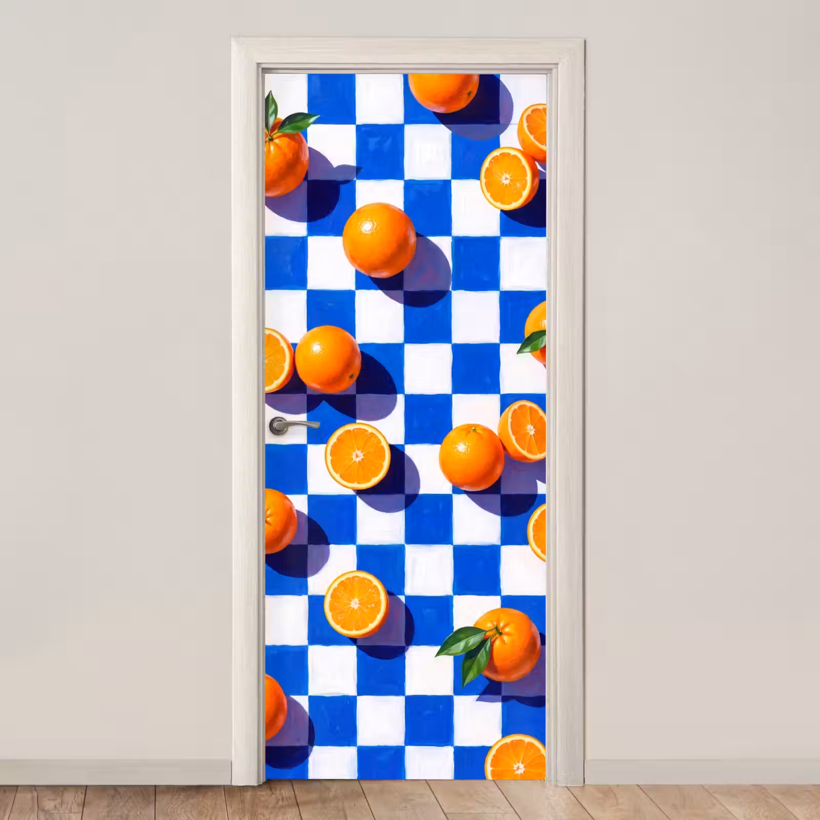 Türtapete - Orange – Kariert – Essen - Sinaasappel - Geruit - Eten deurposter klein