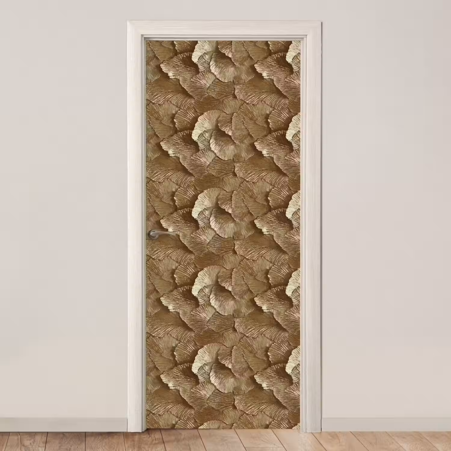 Organisch - Patroon - Bladeren - Goud deurposter klein 289 -3d_beige