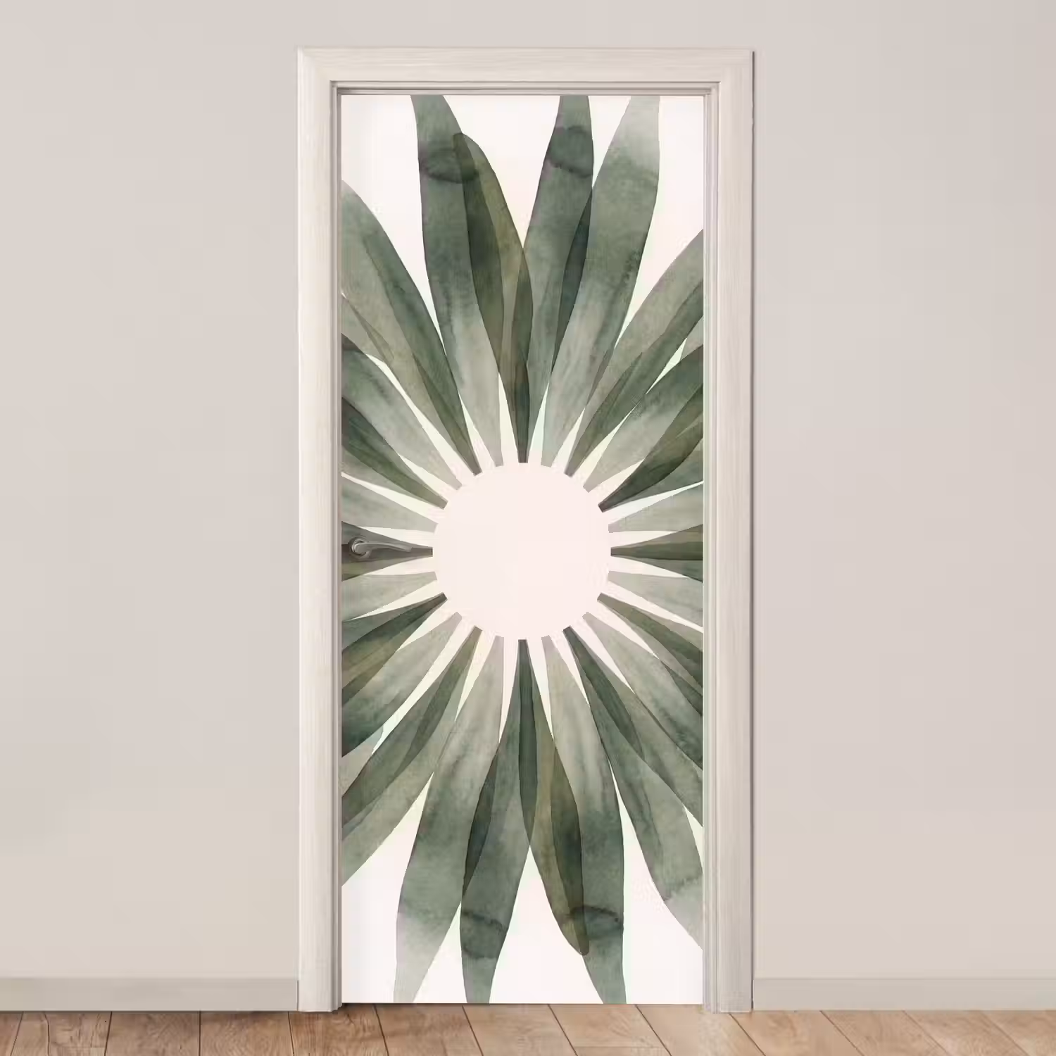 Planten - Abstract - Waterverf - Groen - Natuur deurposter klein -3d_beige