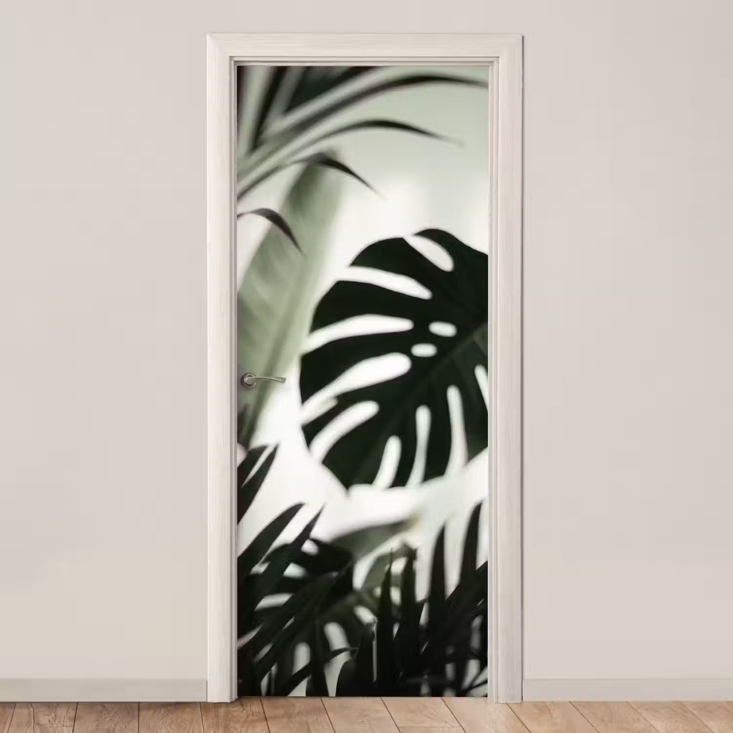Planten - Bladeren - Natuur - Minimalistisch - Groen deurposter klein -3d_beige