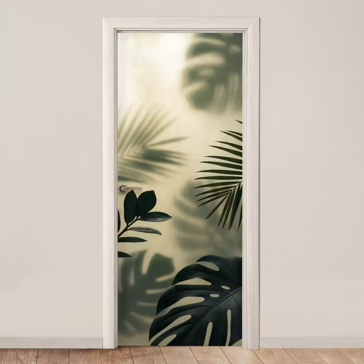 Planten - Bladeren - Schaduwen - Groen - Modern deurposter klein -3d_beige