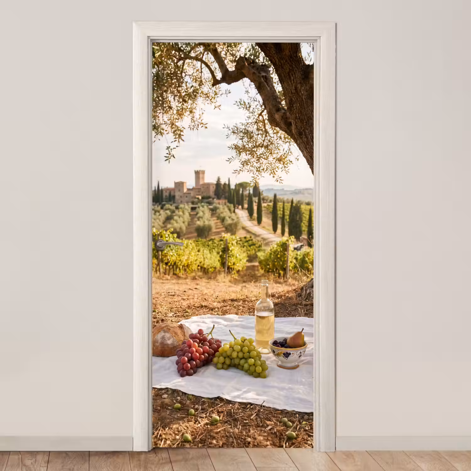 Picknick - Wijngaard - Landschap - Zomer - Eten deurposter klein -3d_beige