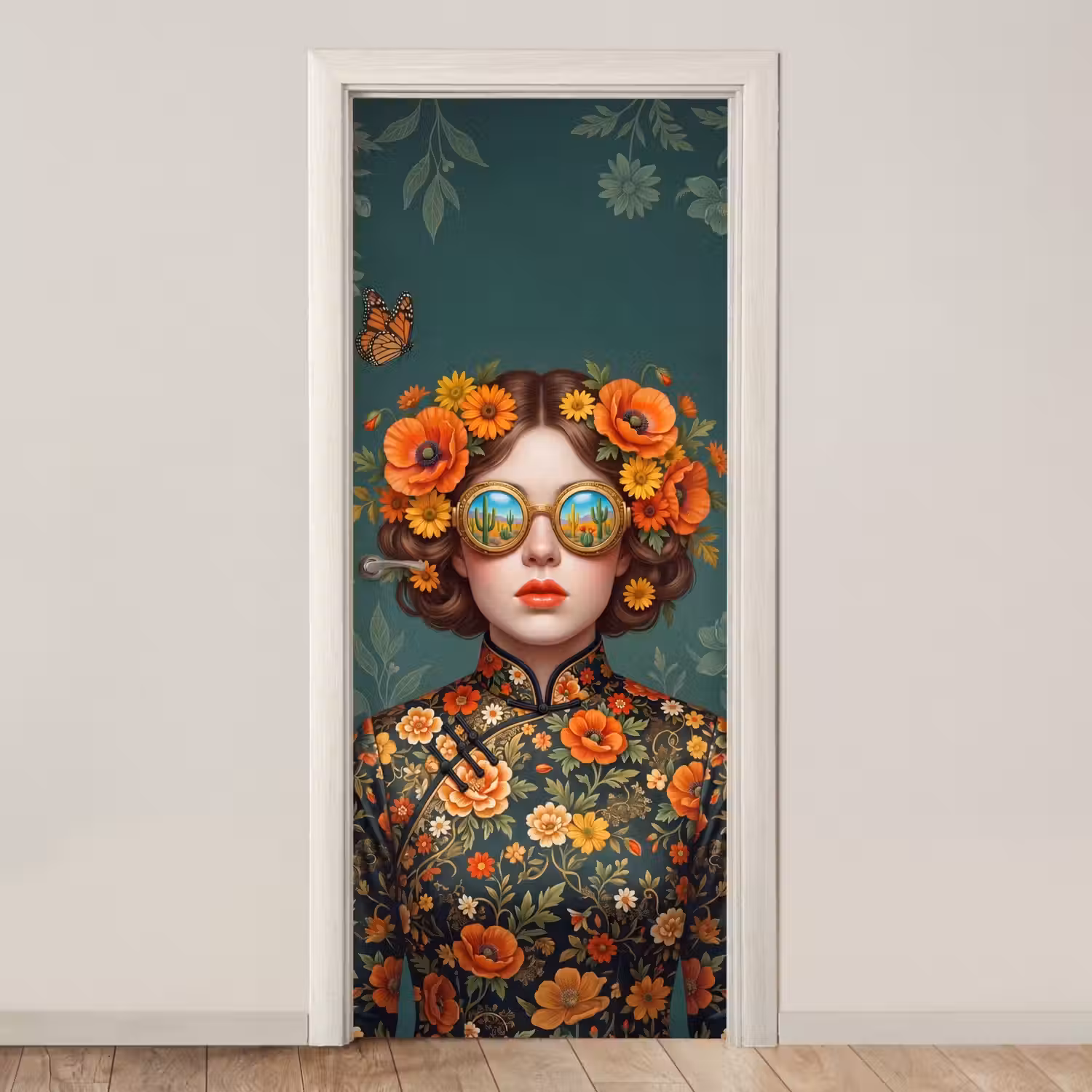 Portret - Vrouw - Kleurrijk - Expressief deurposter klein -3d_beige