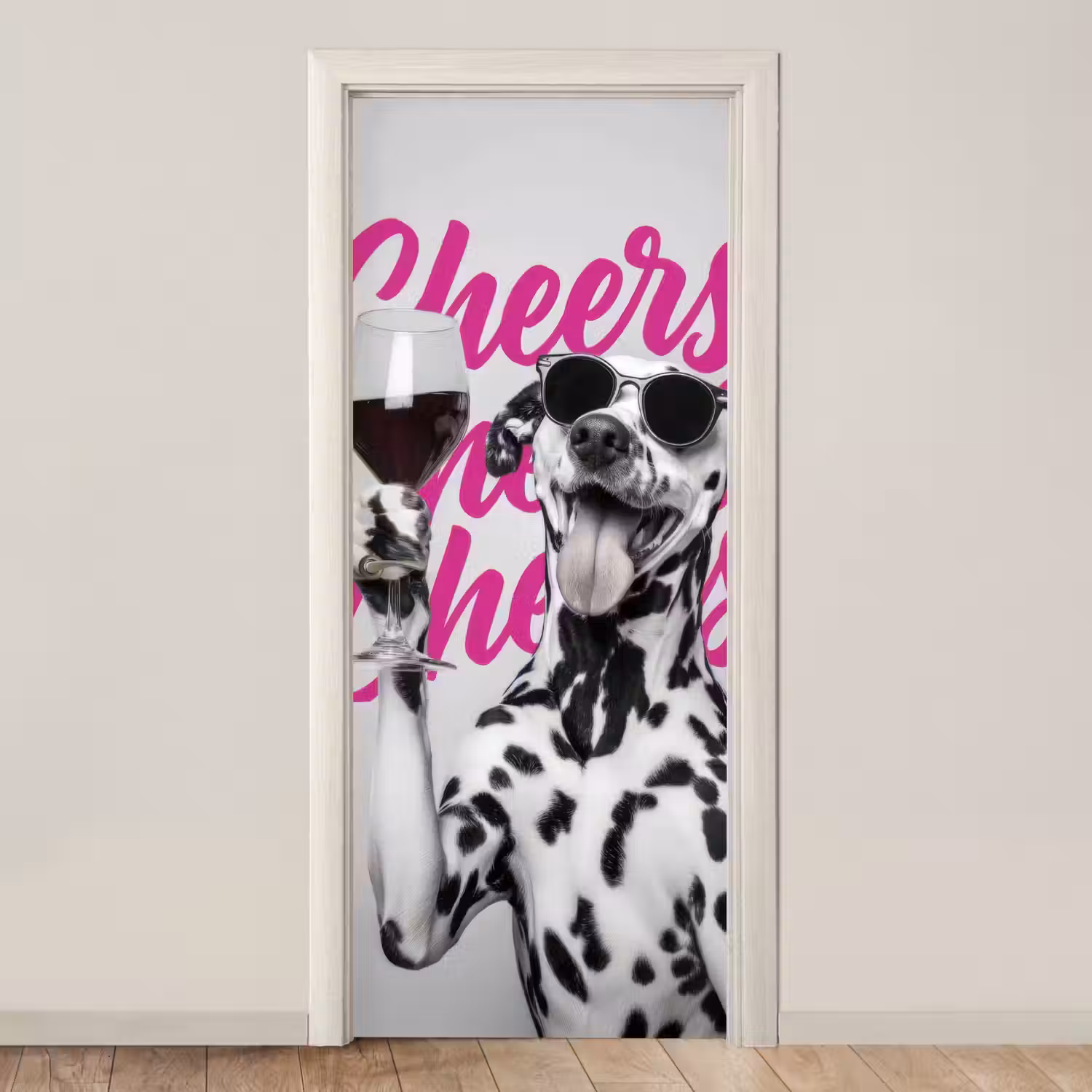 Cheers - Hond - Roze - Wijn deurposter klein -3d_beige
