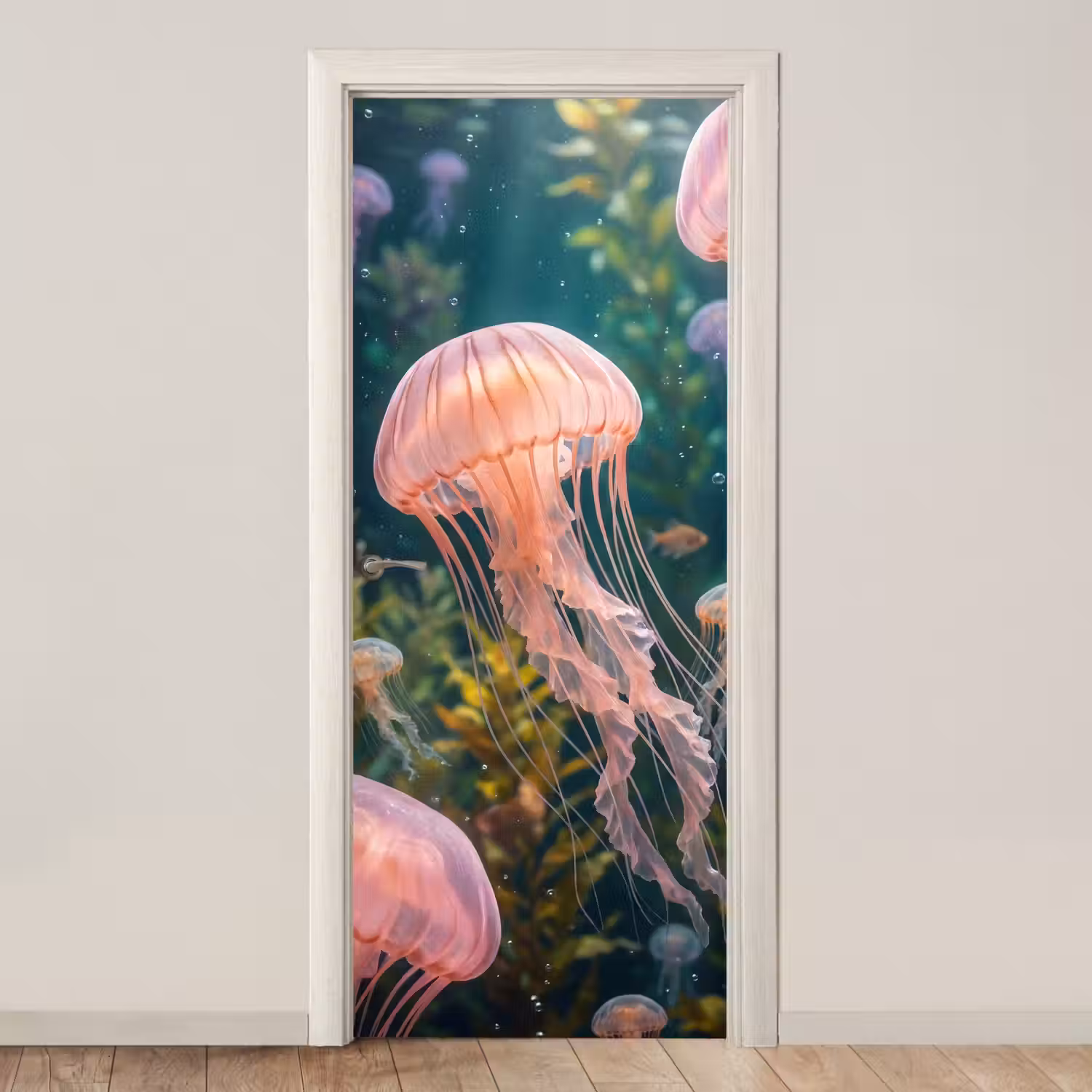 Kwal - Roze - Onderwater - Zeeleven - Dieren deurposter klein -3d_beige