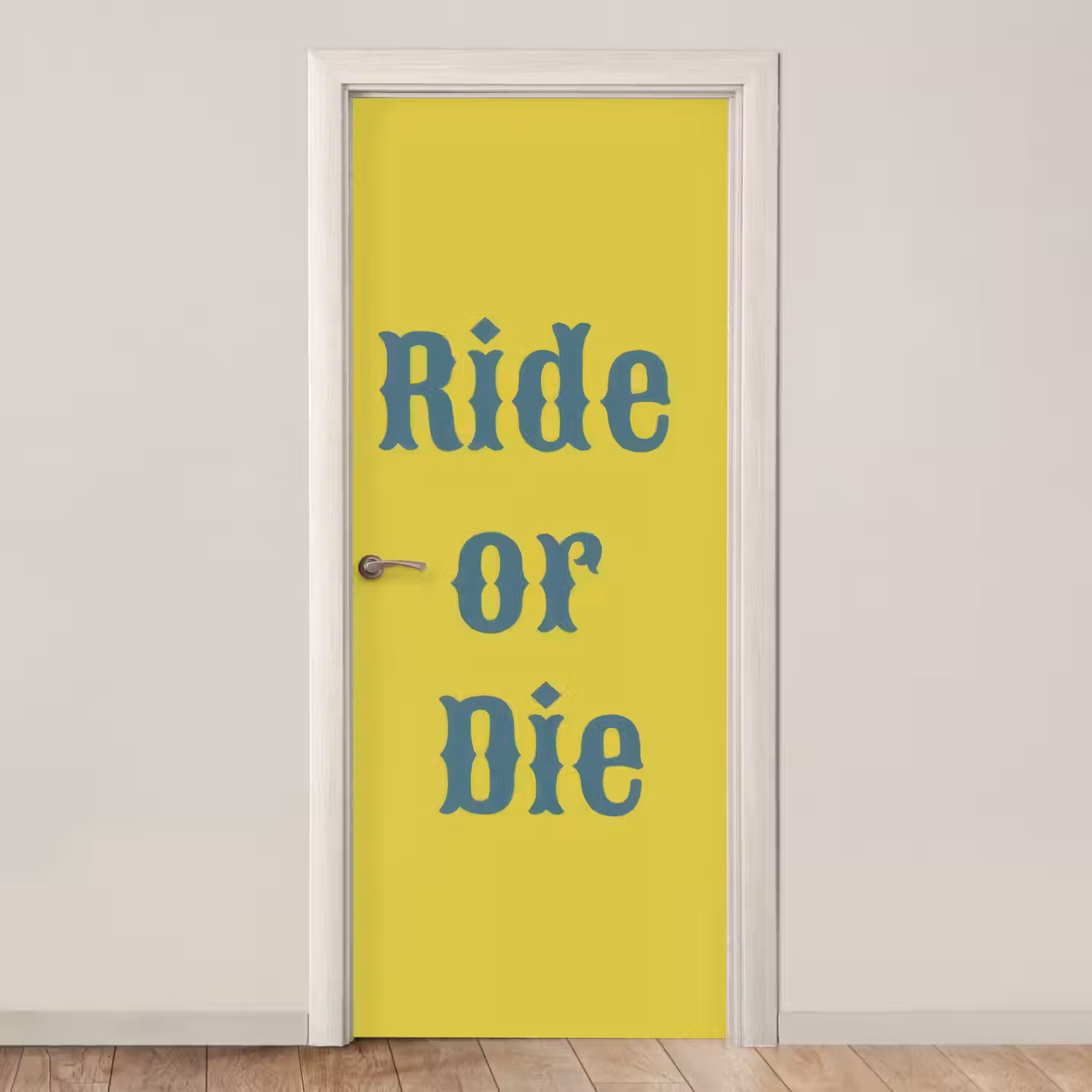 Ride or die - Geel - Blauw deurposter klein -3d_beige