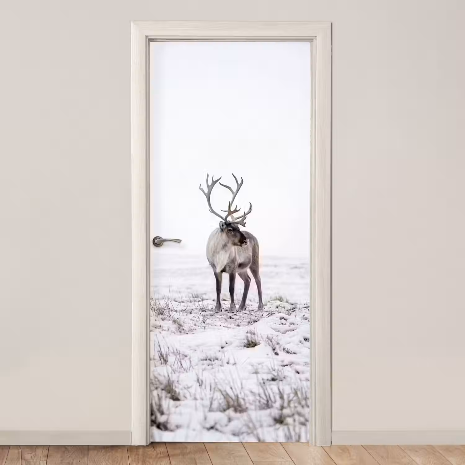 Rendier - Gewei - Sneeuw - Winter deurposter klein -3d_beige