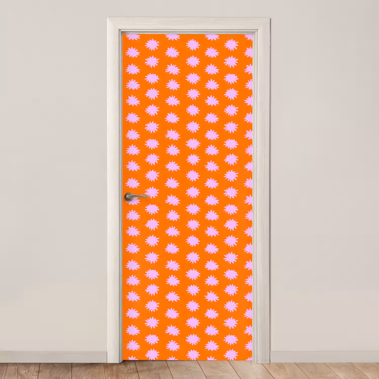 Retro - Bloemen - Oranje deurposter klein 289 -3d_beige