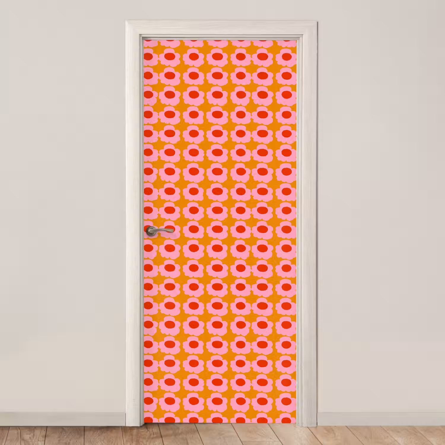 Retro - Bloemen - Roze deurposter klein 289 -3d_beige