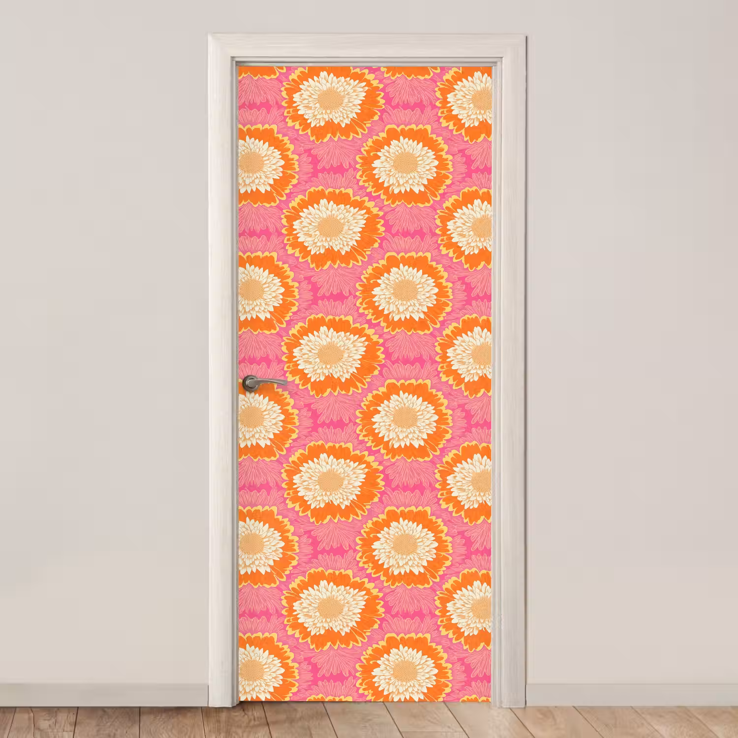 Retro - Bloemen - Kleurrijk deurposter klein 289 -3d_beige