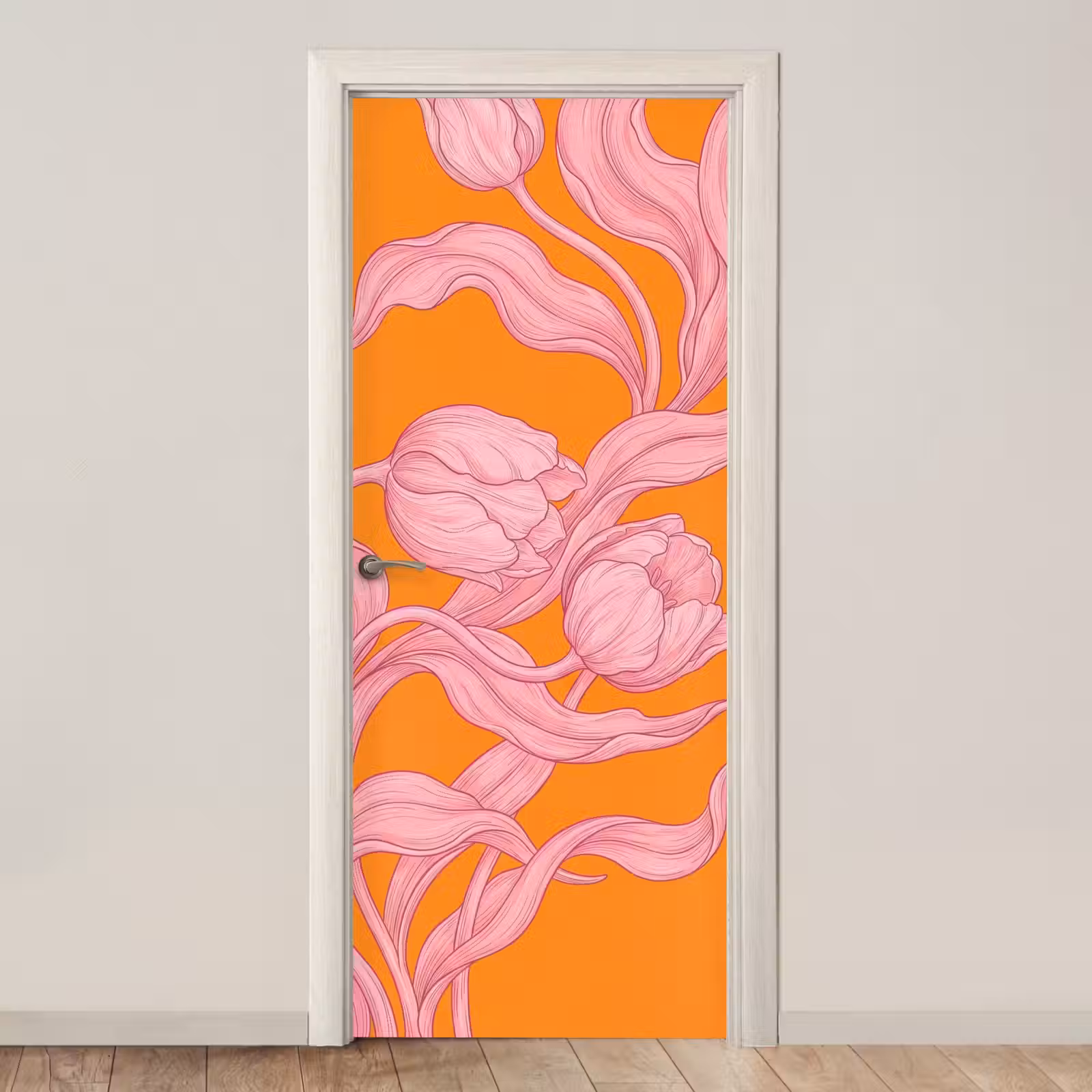 Türtapete - Rosa Blumen – Modern - Roze bloemen - Modern deurposter klein