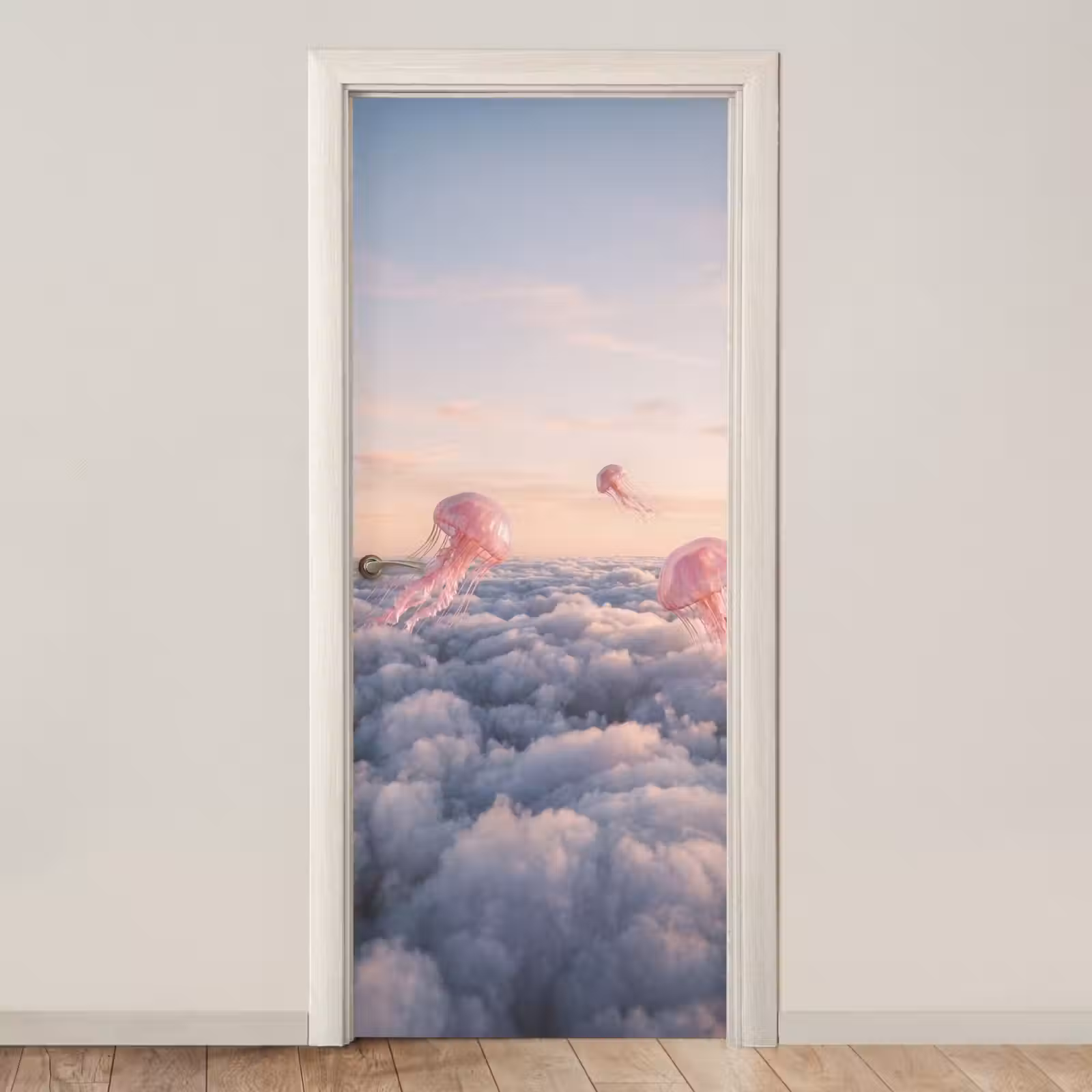 Türtapete - Rosa Tier – Wolken - Roze dier - Wolken deurposter klein
