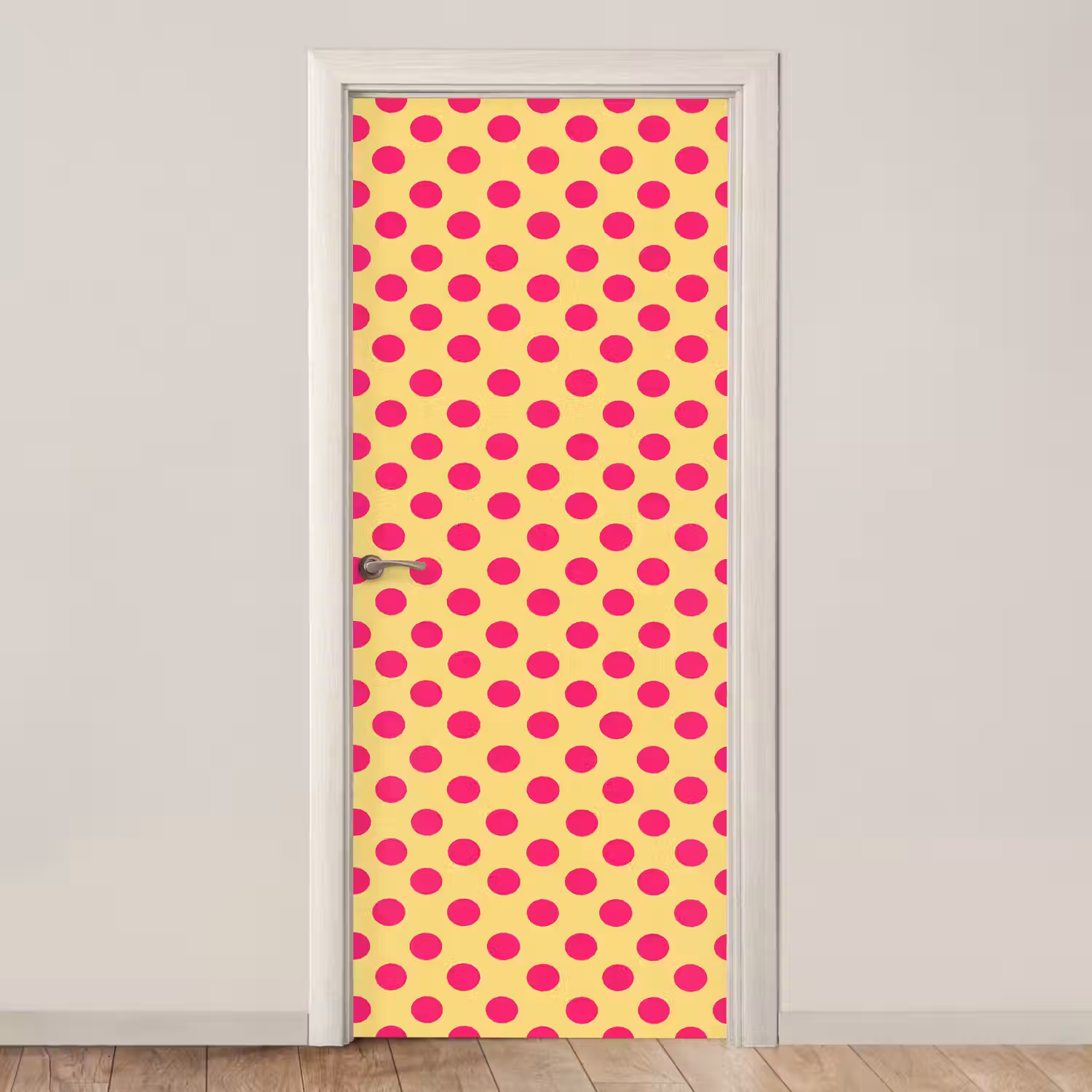 Roze - Stippen - Geel deurposter klein 289 -3d_beige