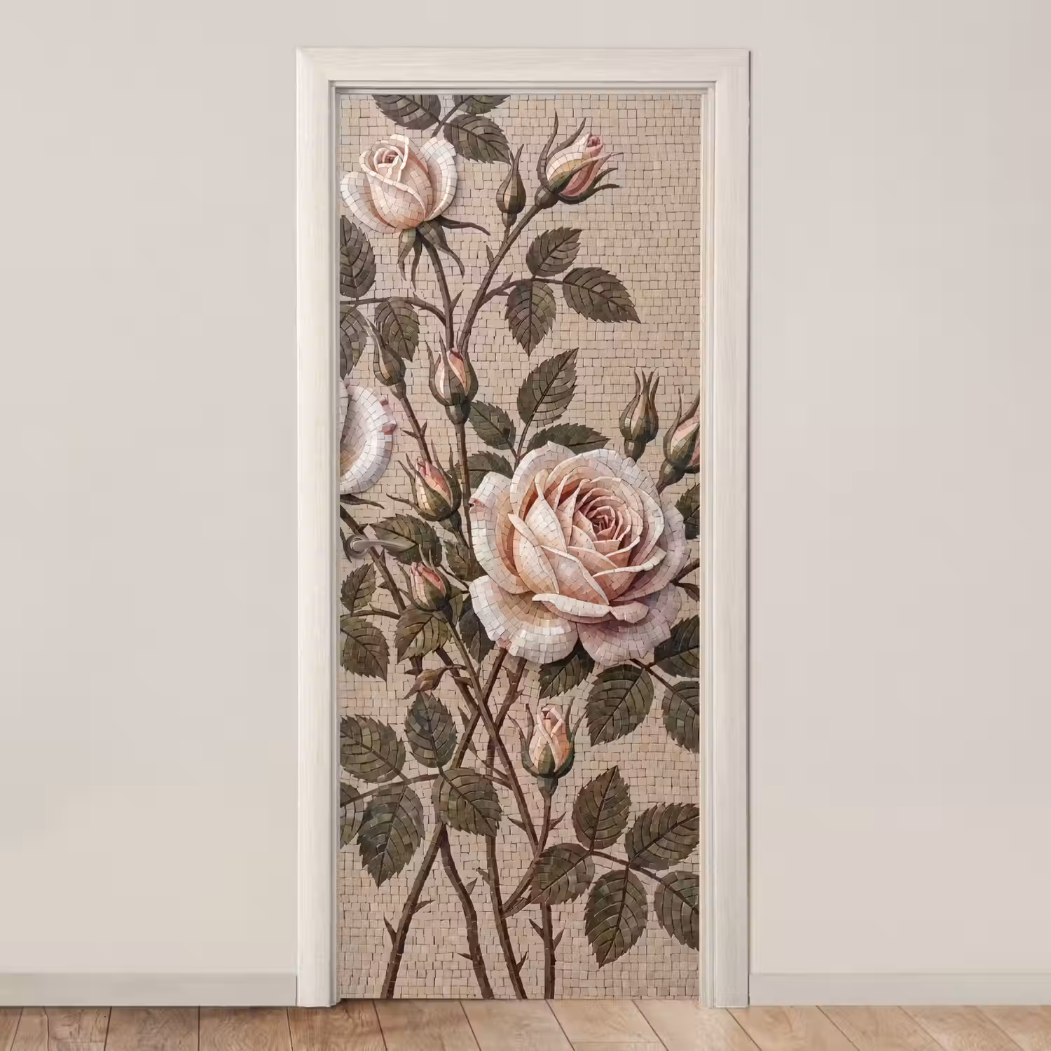 Roos - Mozaïek - Bloemen - Klassiek - Beige deurposter klein -3d_beige