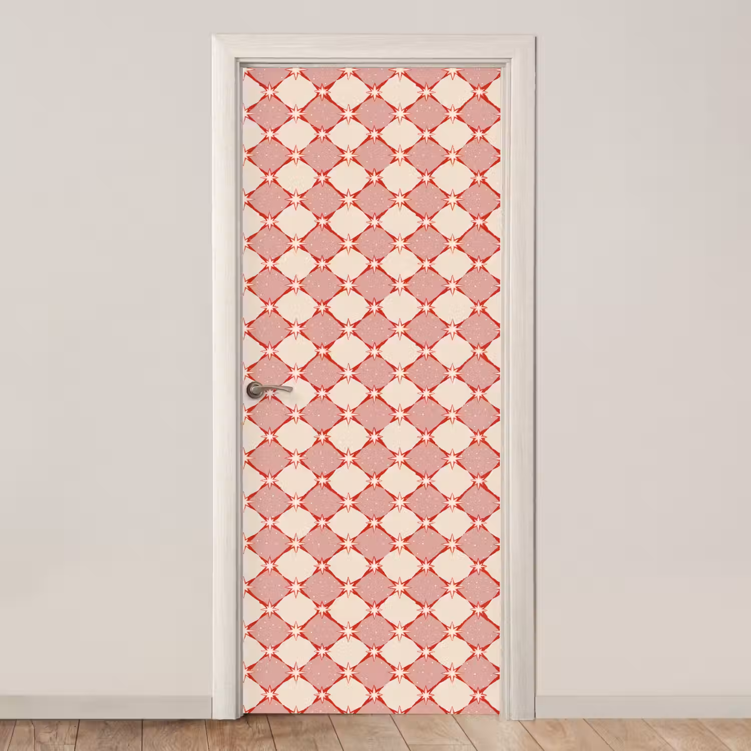 Ruiten - Sterren - Vintage - Oudroze - Rood deurposter klein 289 -3d_beige