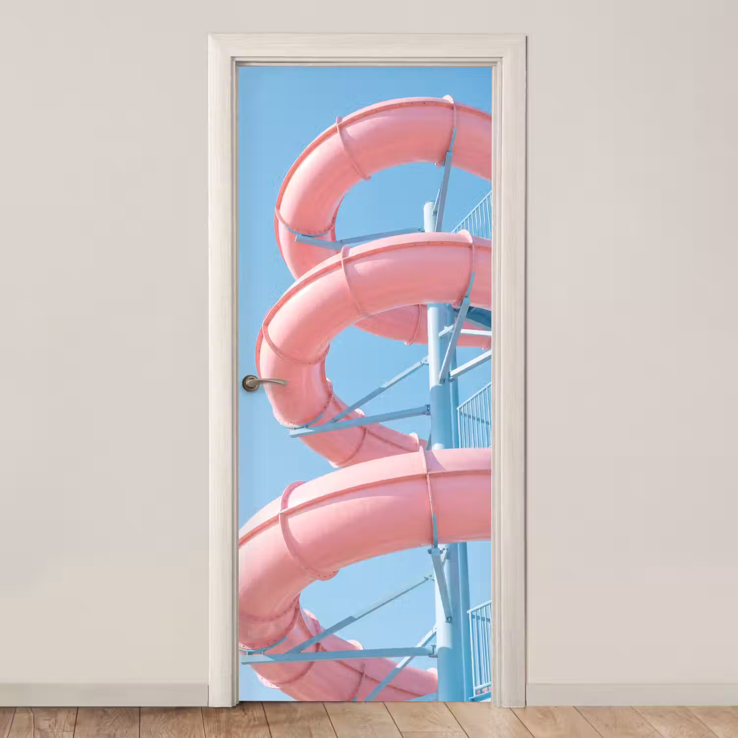 Glijbaan - Waterpark - Spiraal - Modern - Roze deurposter klein -3d_beige