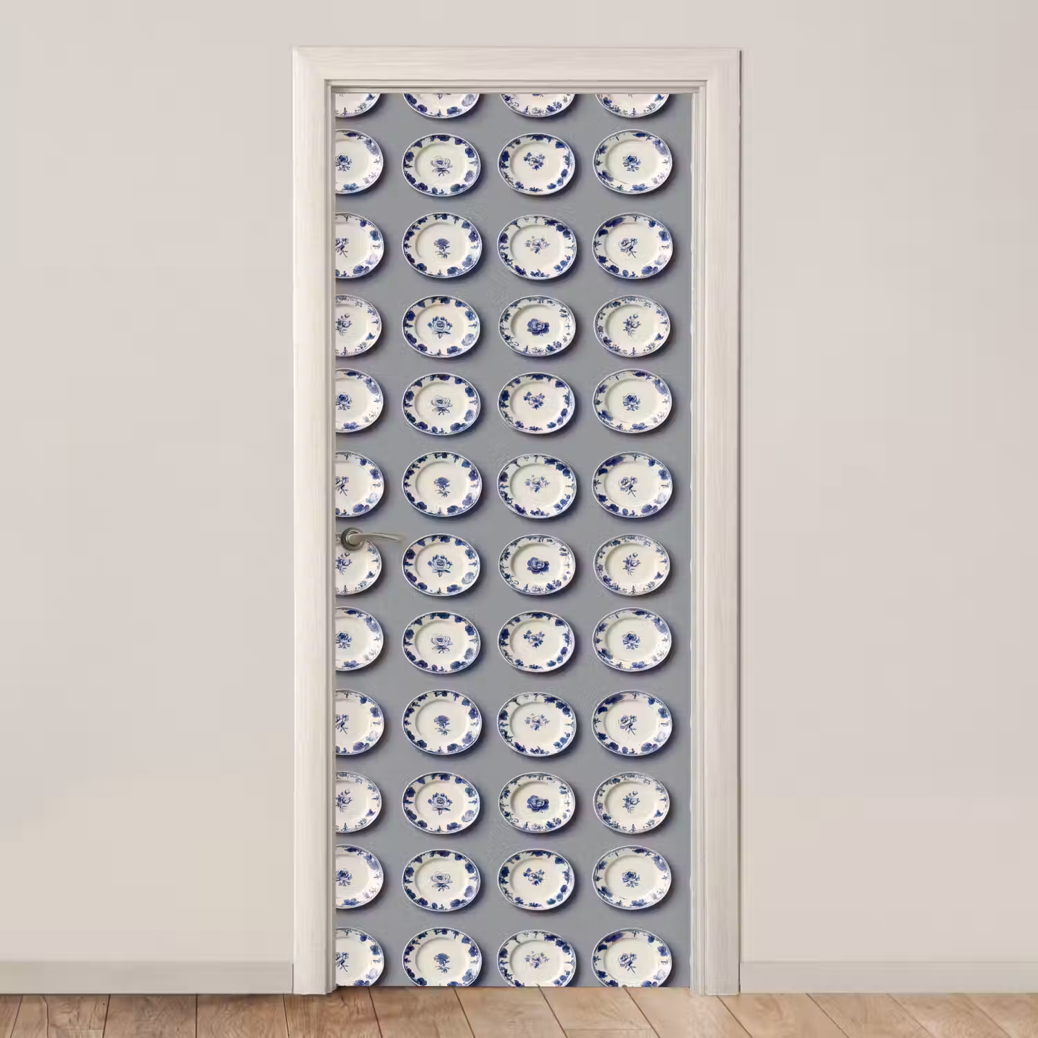 Borden - Bloemen - Blauw - Wit deurposter klein 289 -3d_beige
