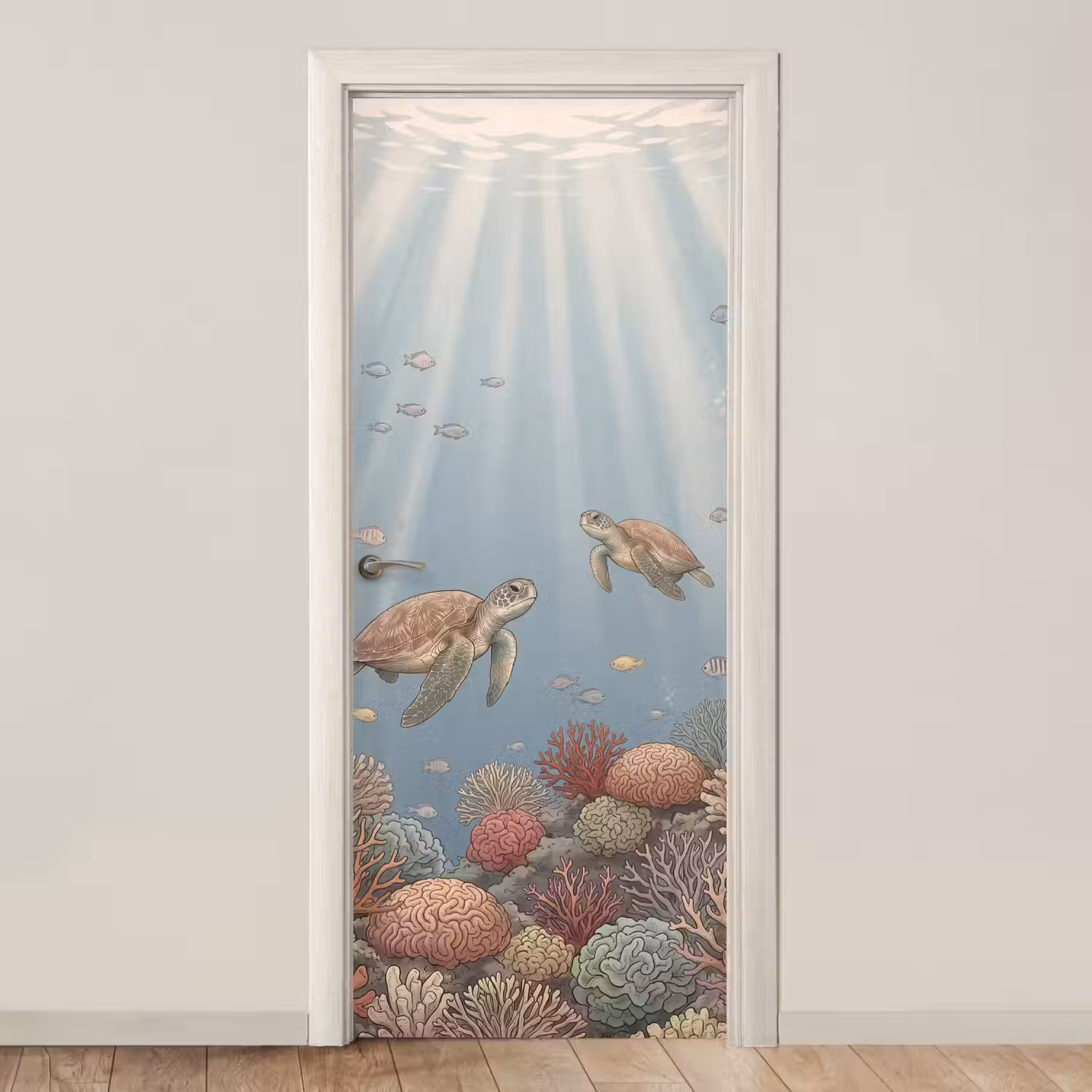 Schildpad - Onderwater - Natuur - Illustratie deurposter klein -3d_beige