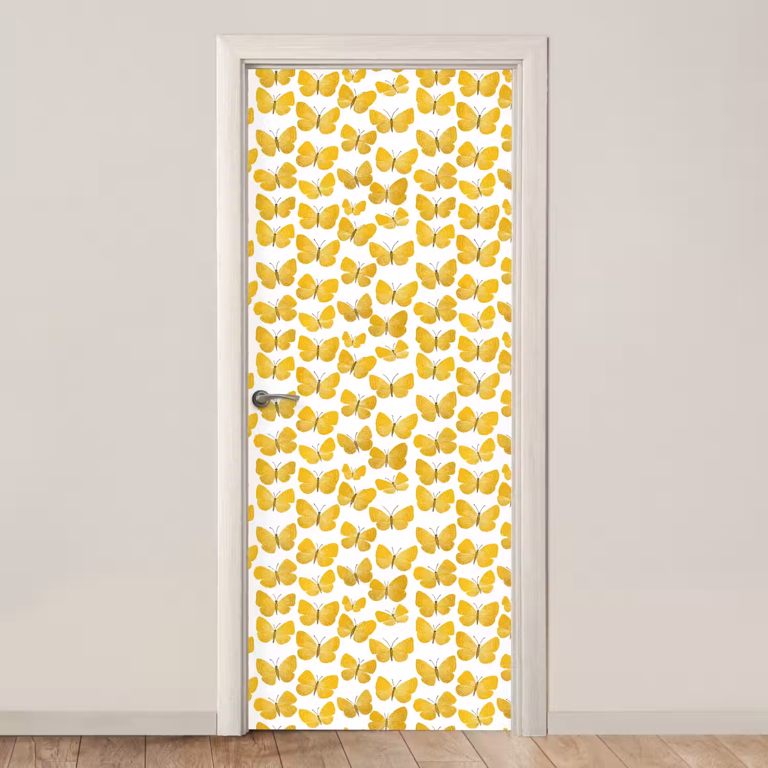 Vlinders - Botanisch - Illustratie - Geel - Wit deurposter klein 289 -3d_beige
