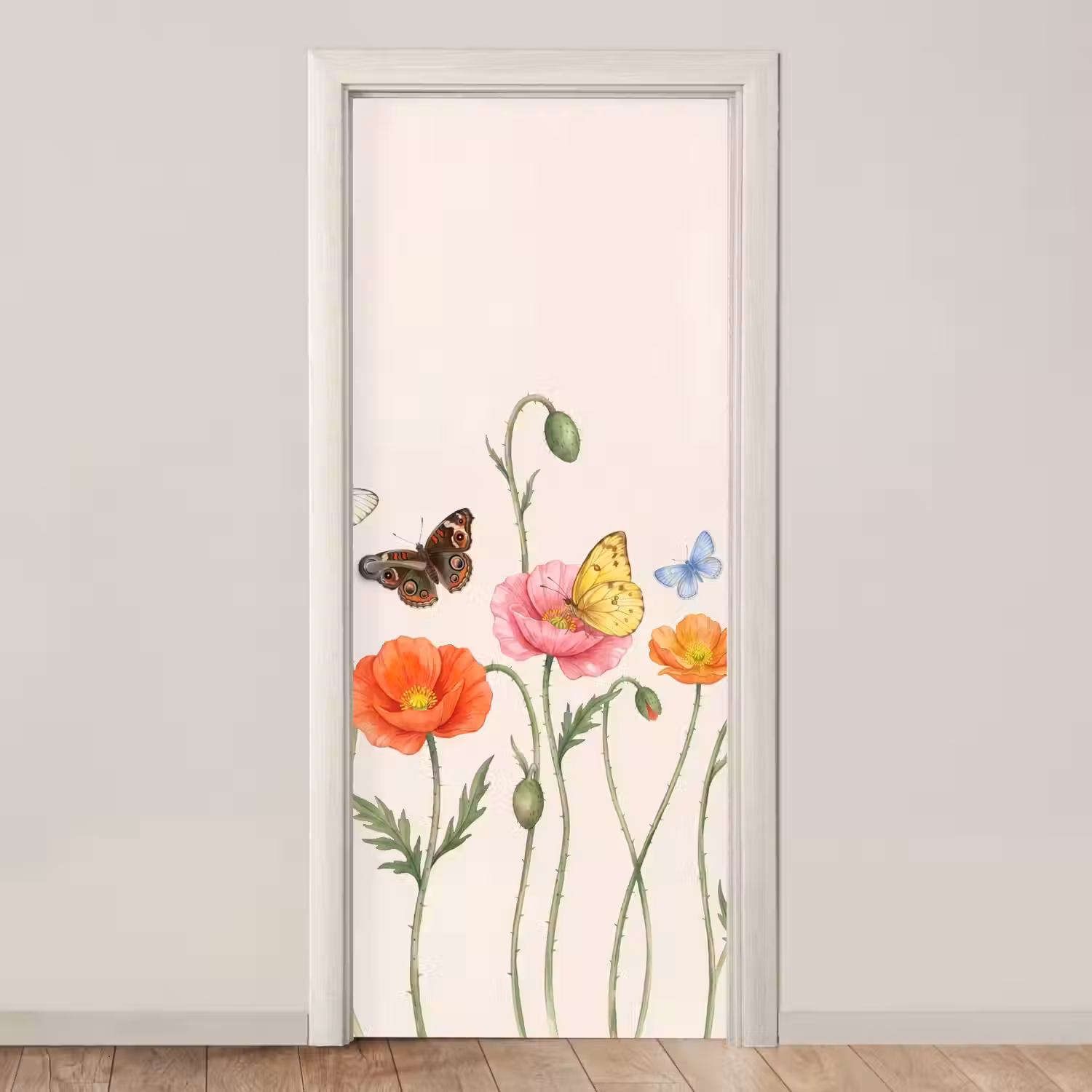 Vlinders - Klaprozen - Illustratie - Kleurrijk deurposter klein -3d_beige