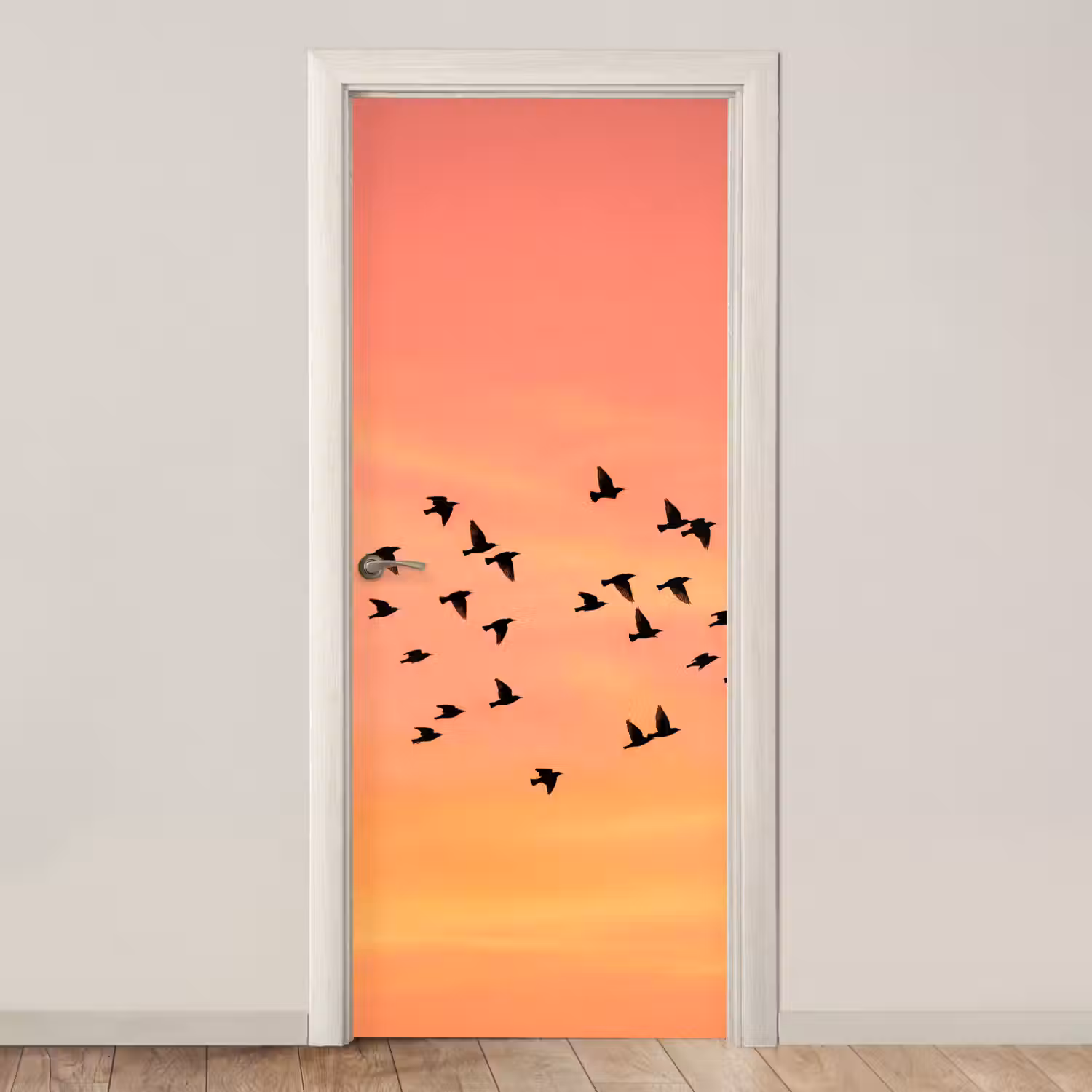 Zwerm - Vogels - Oranje deurposter klein -3d_beige