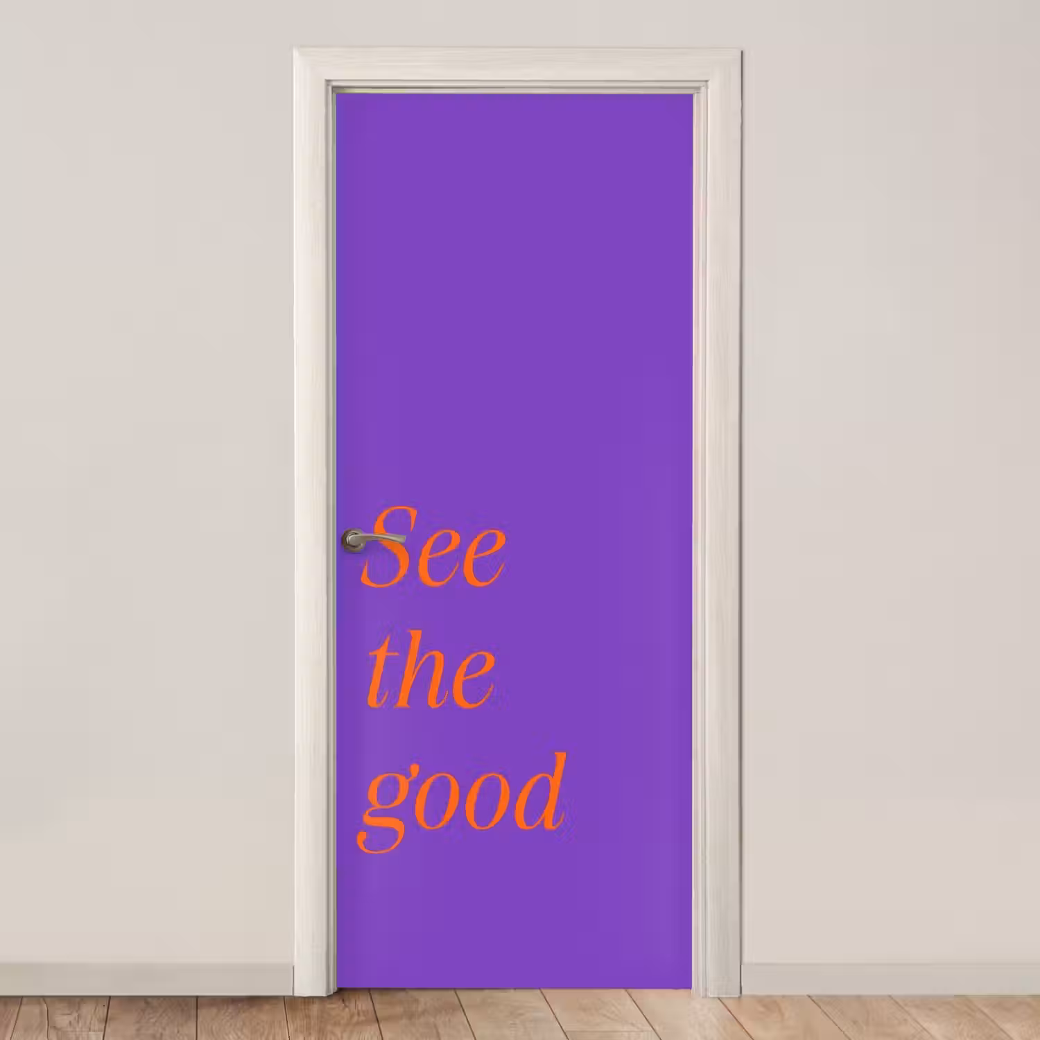 See the good - Oranje - Paars deurposter klein -3d_beige