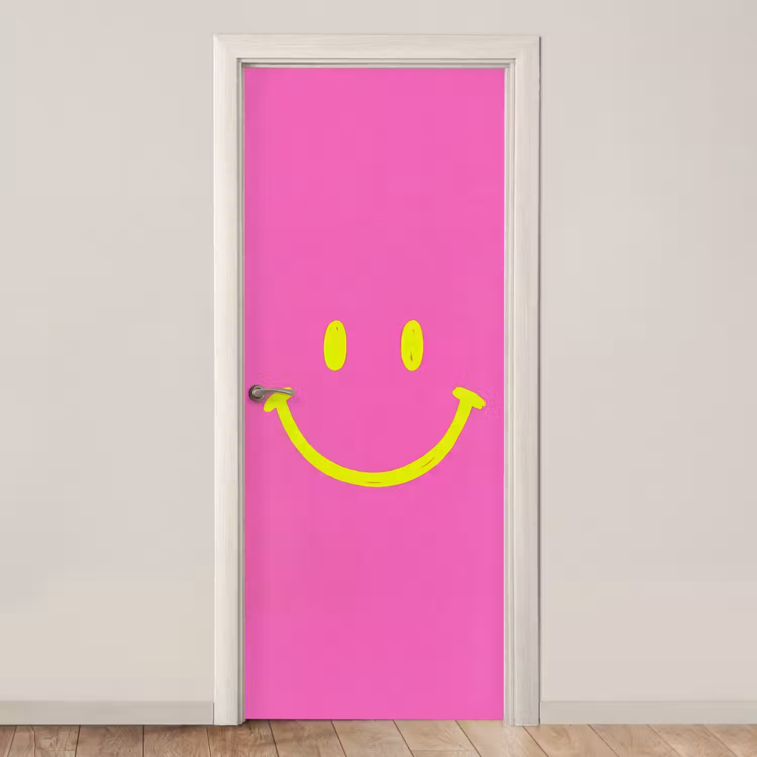 Smiley - Vrolijk - Roze deurposter klein -3d_beige