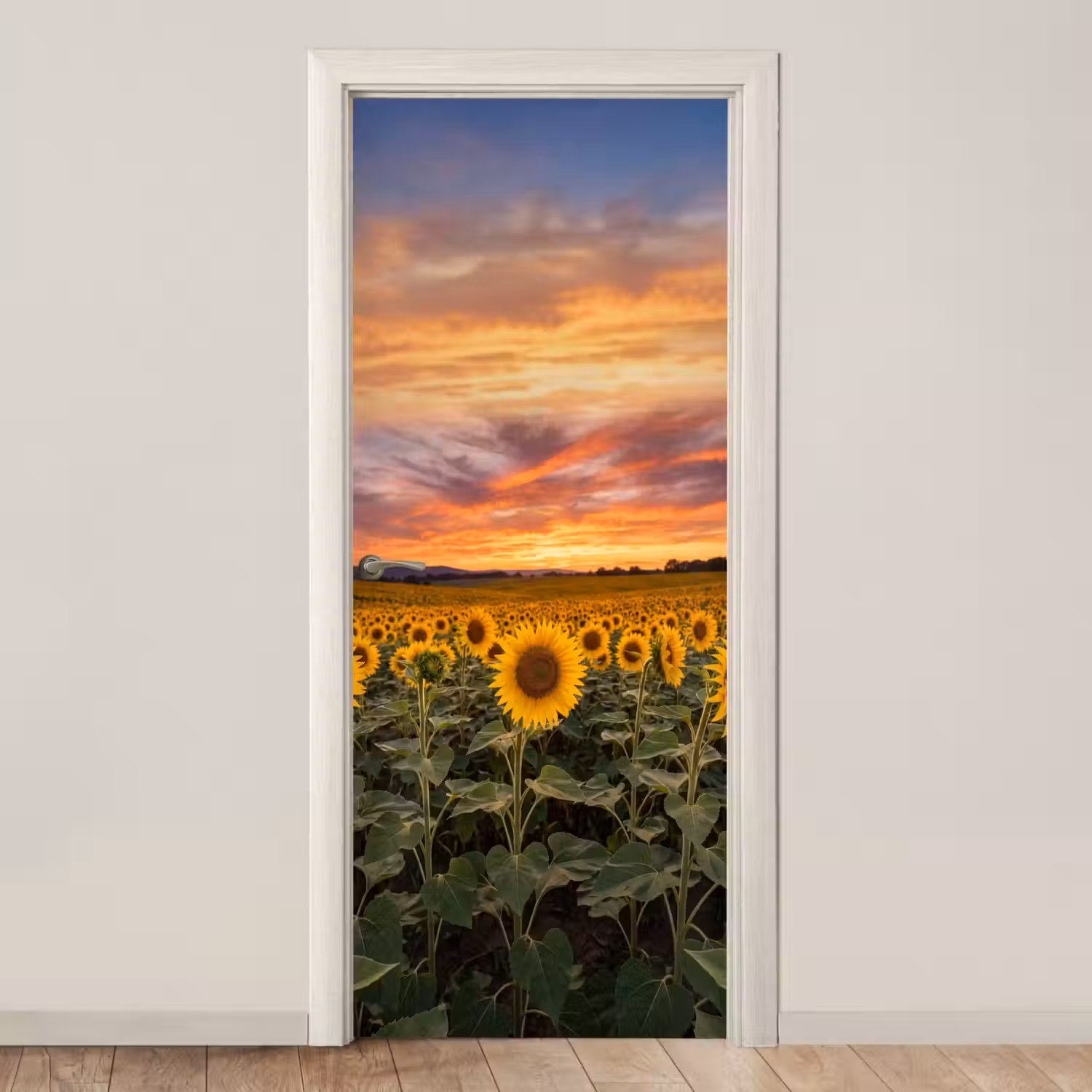 Zonnebloemen - Heuvellandschap - Geel deurposter klein -3d_beige