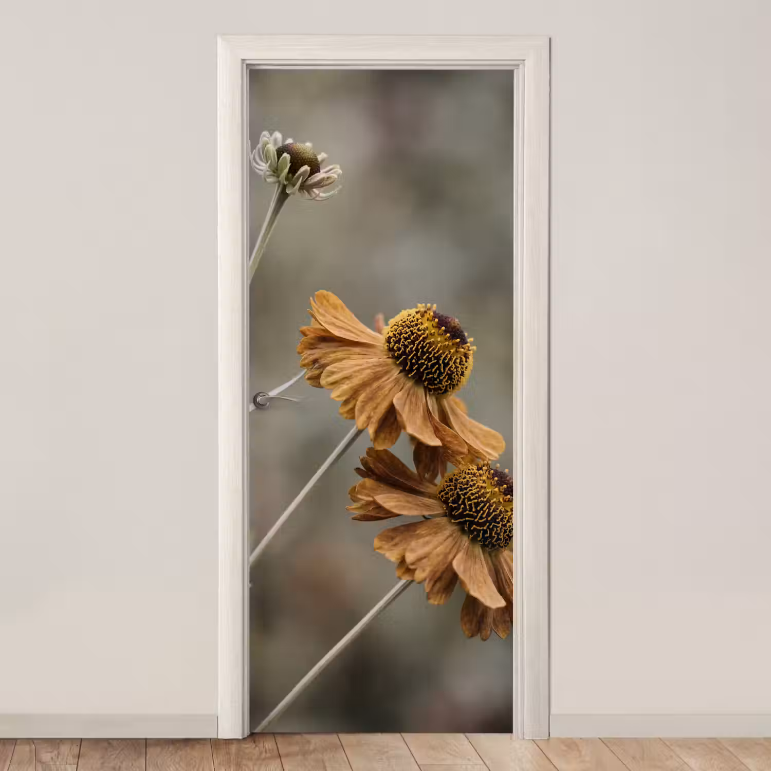 Zonnehoed - Droogbloemen - Geel - Warm deurposter klein -3d_beige